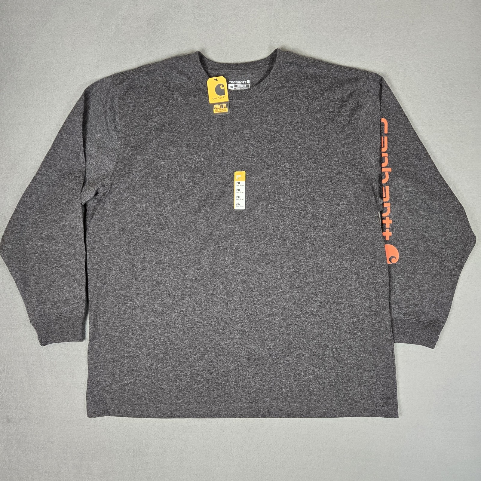 Carhartt Shirt Mens 2XL Carbon Heather Gray Loose Fit Heavyweight Logo LS NWT
