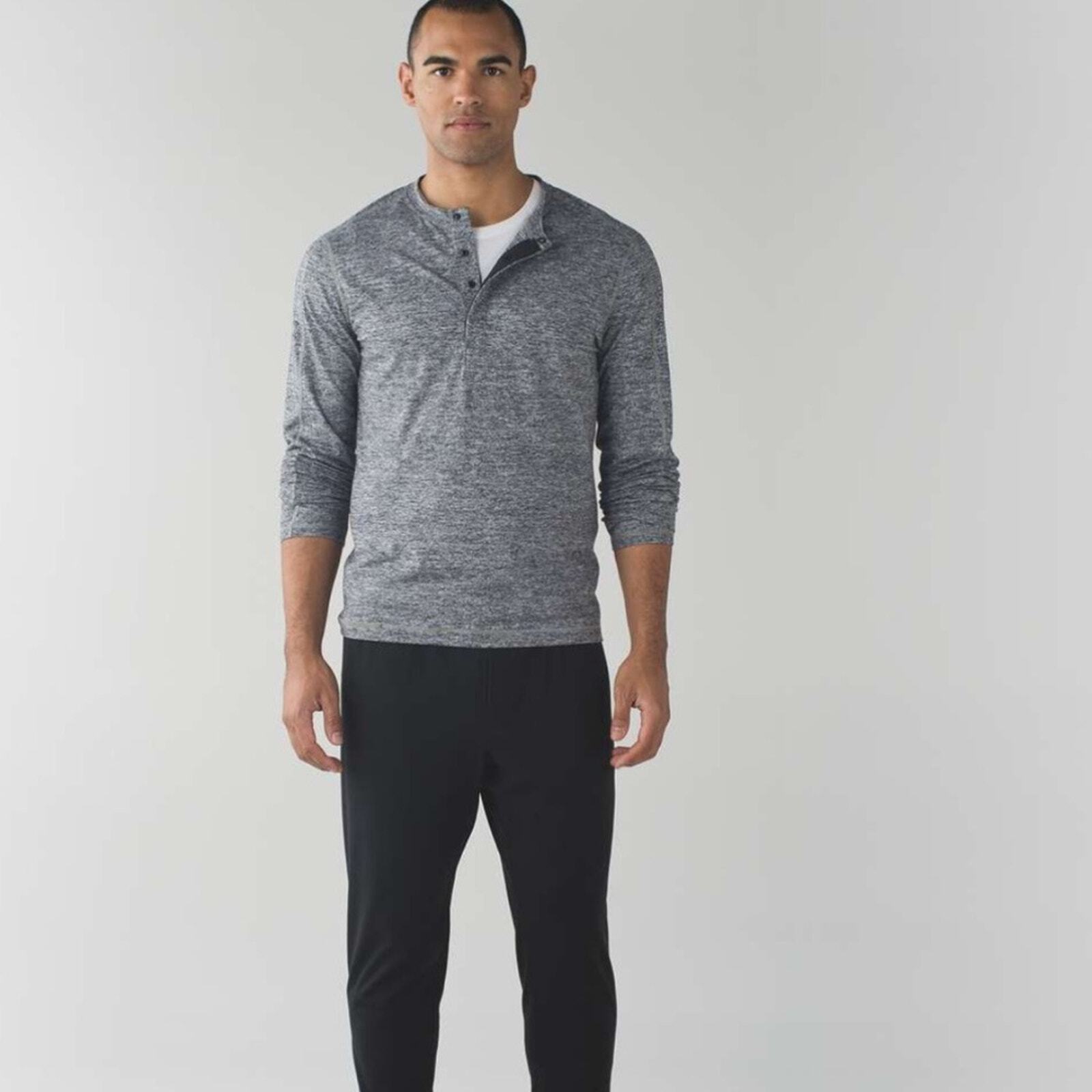 Lululemon Surge Long Sleeve Henley Sz Medium Space Dye Camo Black Dark Slate