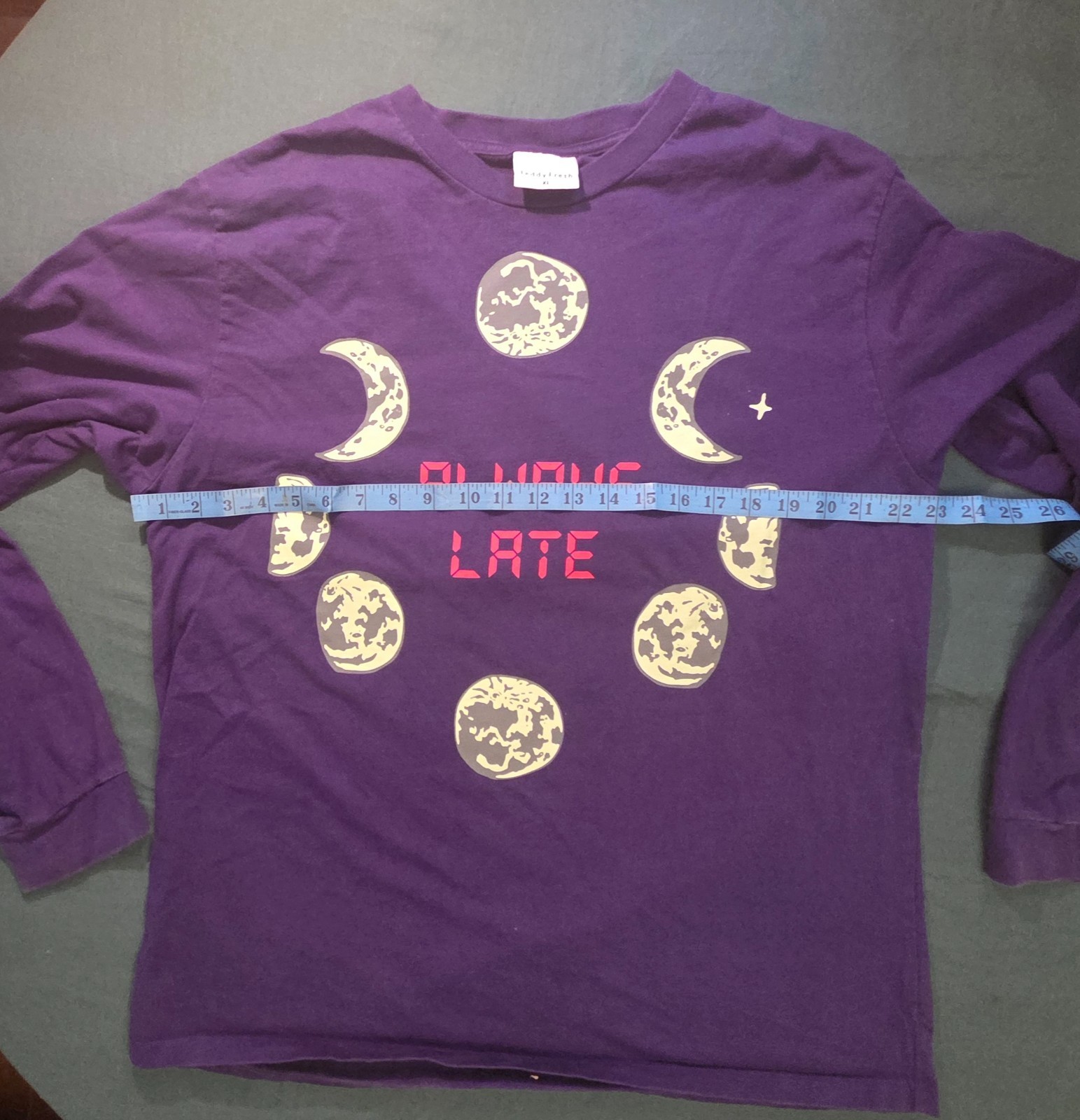 TEDDY FRESH Always Late PURPLE T Shirt XL Long sleeve Lots of Graphics COOL