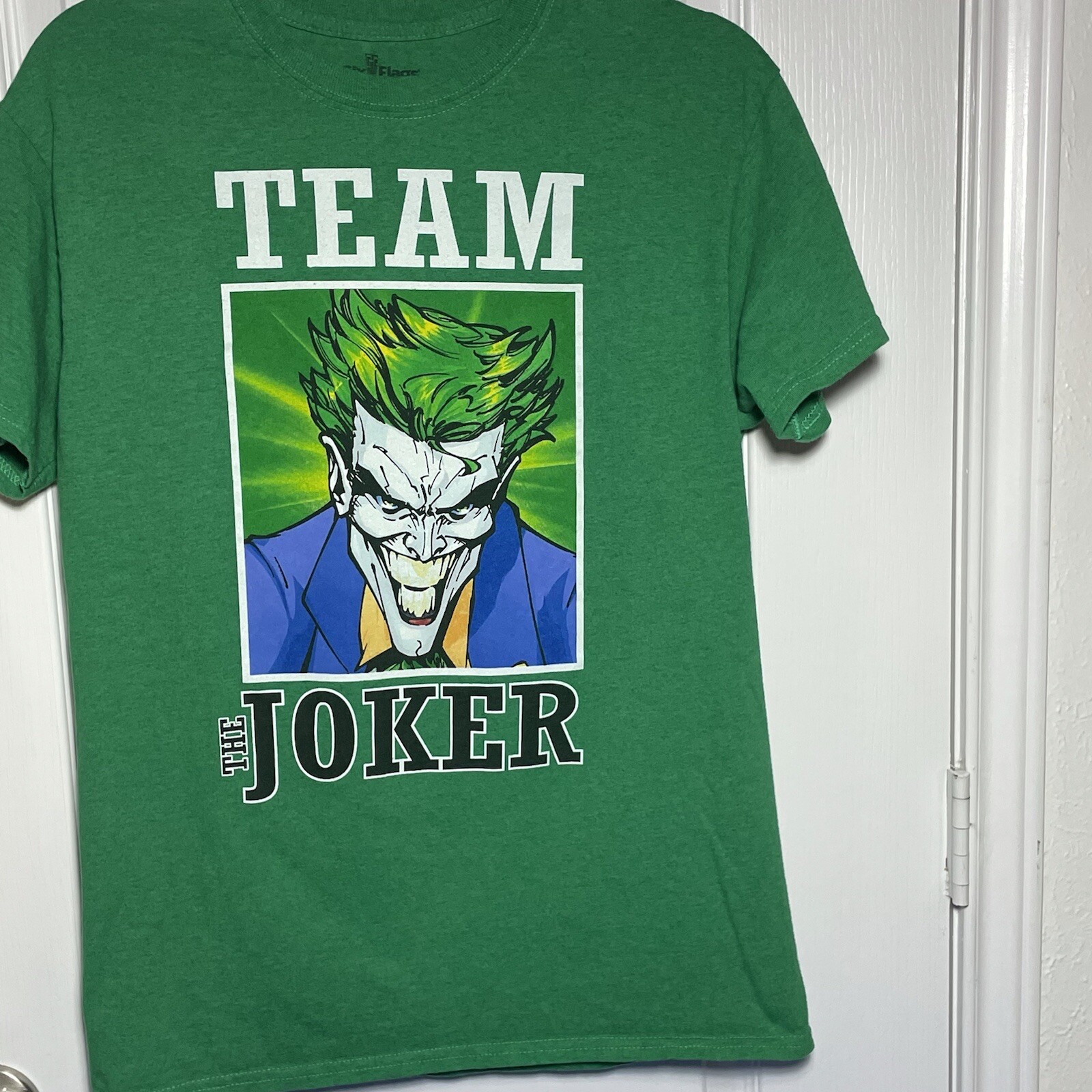 Six Flags Men’s Graphic T-shirt Team THE Joker Green Short Sleeve Medium