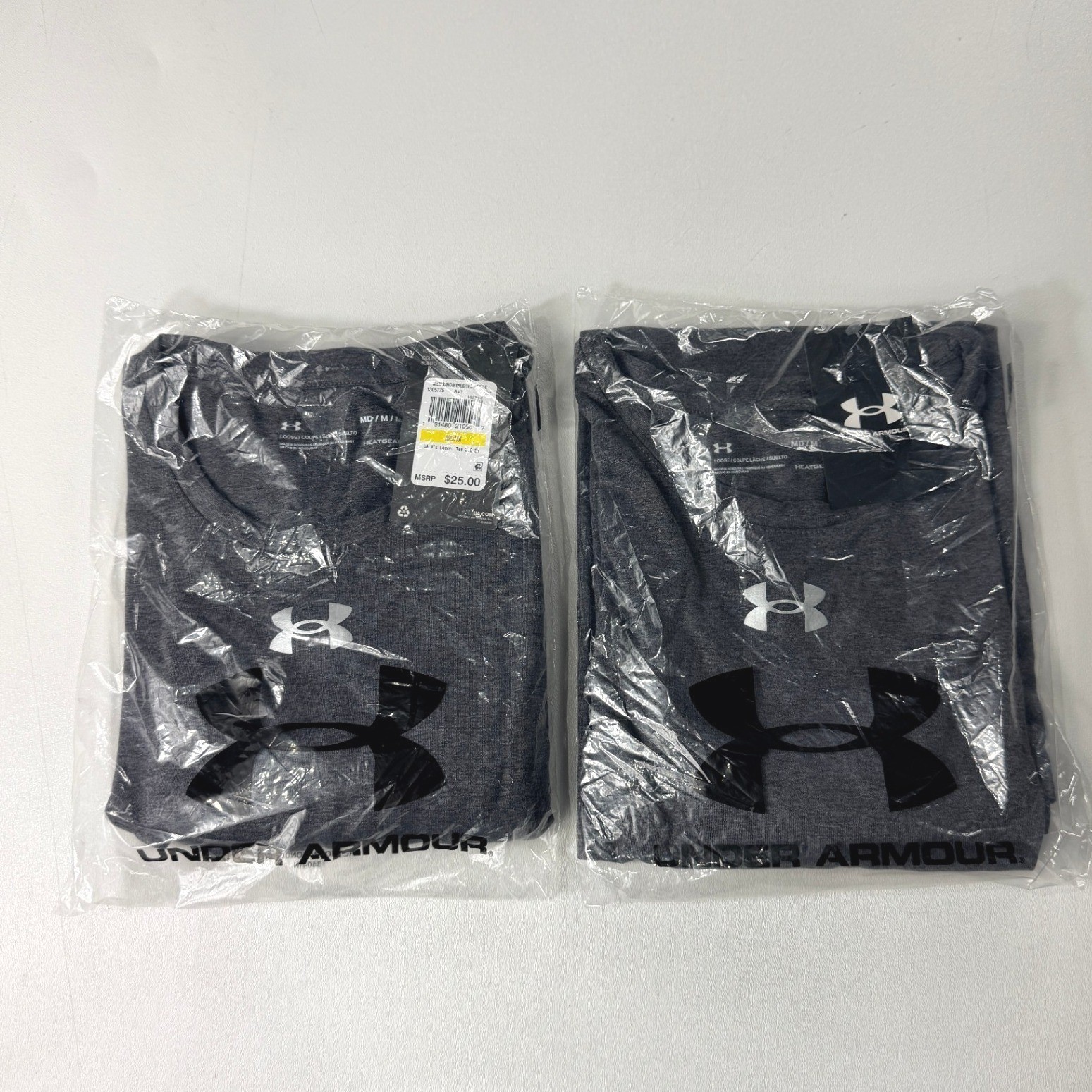 LOT 2 Under Armour Mens Locker Tee 2.0 SS Carbon Heather Gray Size Medium NWT