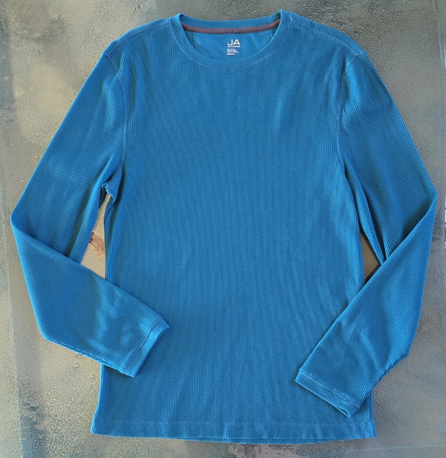 John Ashford Men Blue Cotton Blend Long Sleeve Thermal Round Neck Tee Sz M