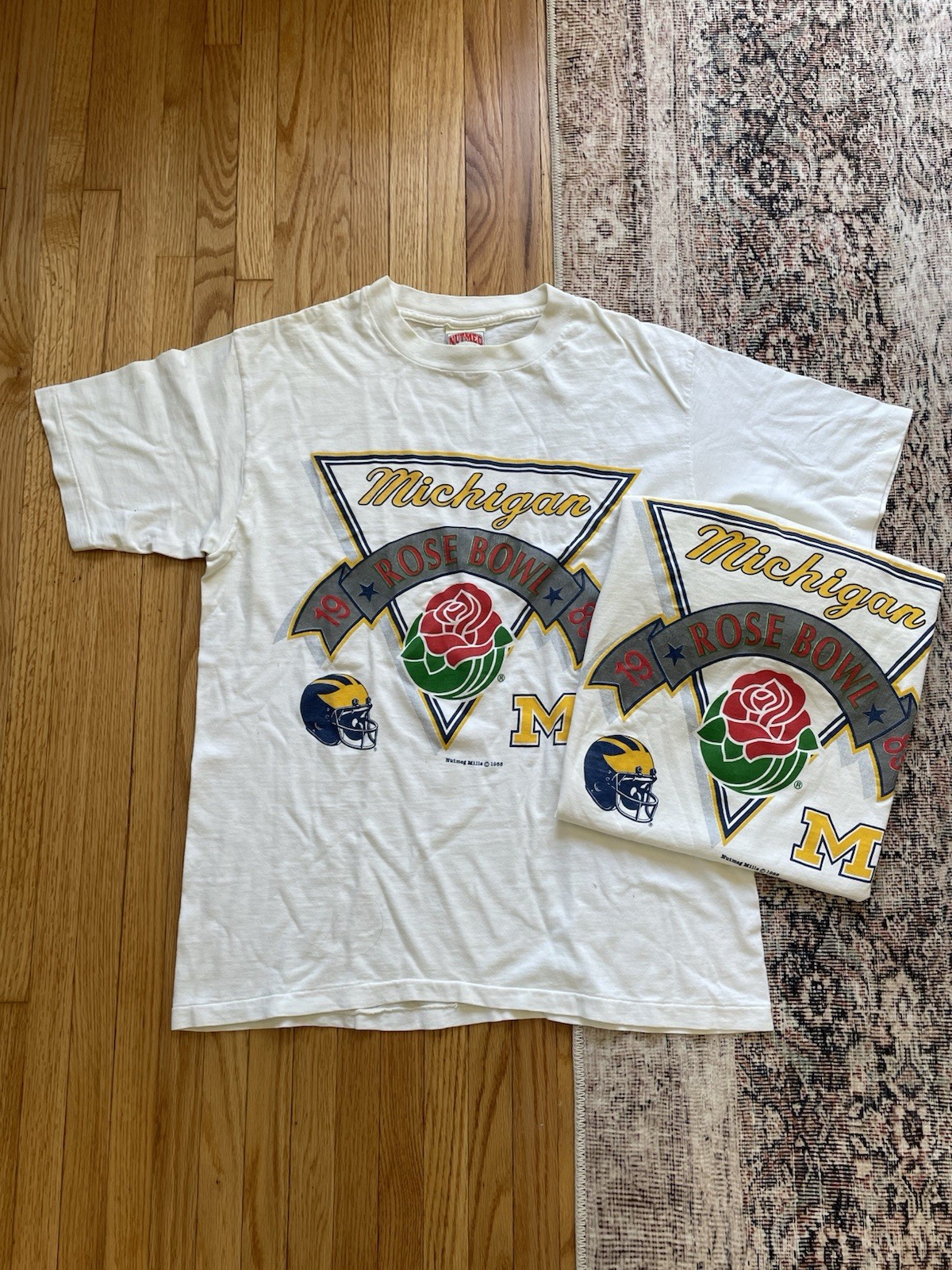 2 Vintage Michigan Wolverines 1989 Rose Bowl T Shirt XL/L Single Stitch USA 80s