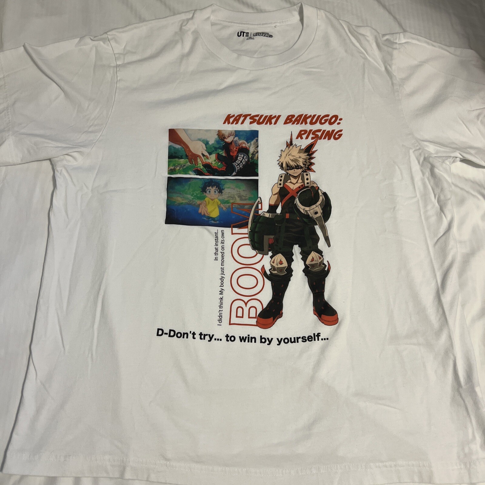 Uniqlo My Hero Academia Katsuki Bakugo Shirt Adult XXL White Short Sleeve Tee