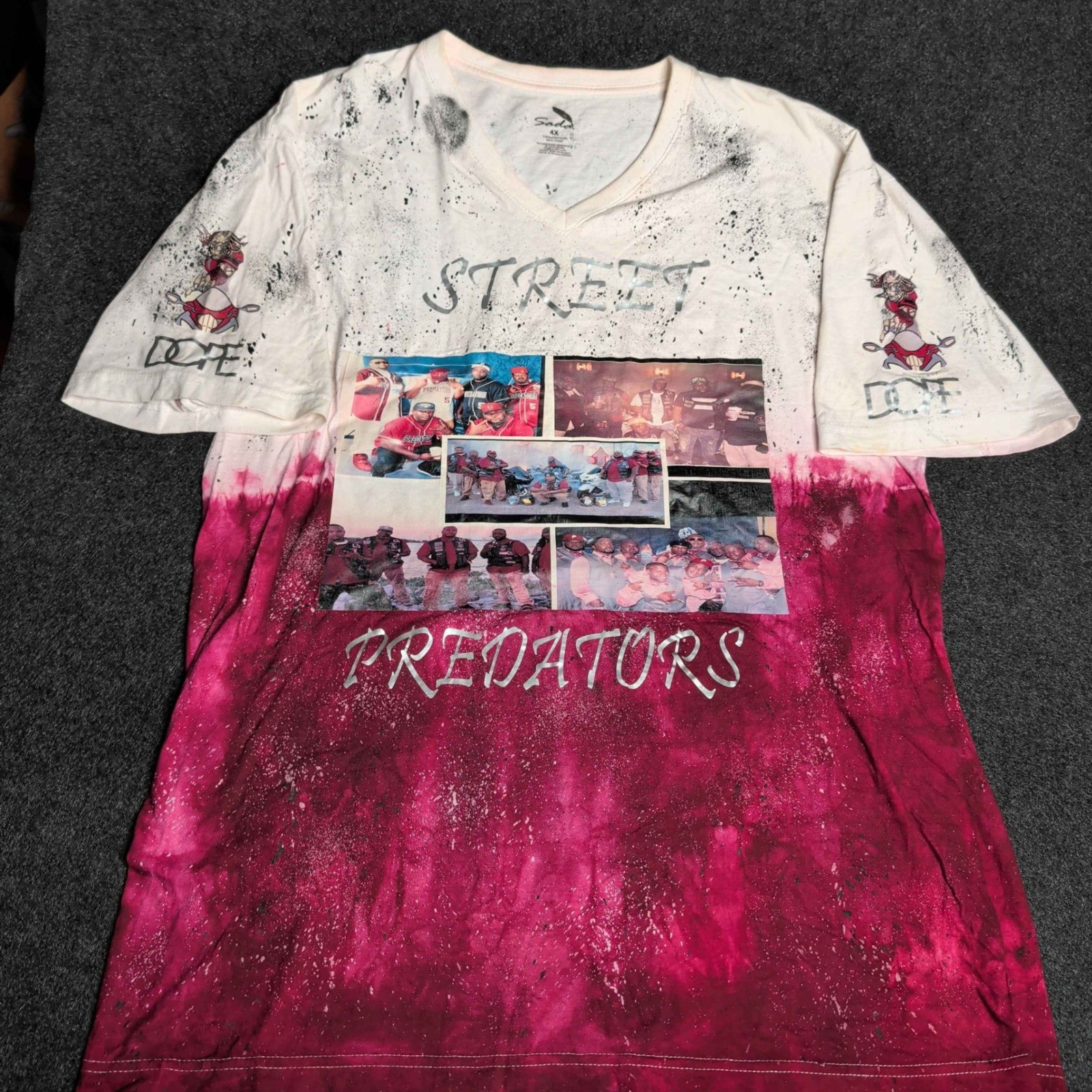 Sada Street Predators T-Shirt Mens 4X White Magenta Graphic V-Neck Tie Dye Dope