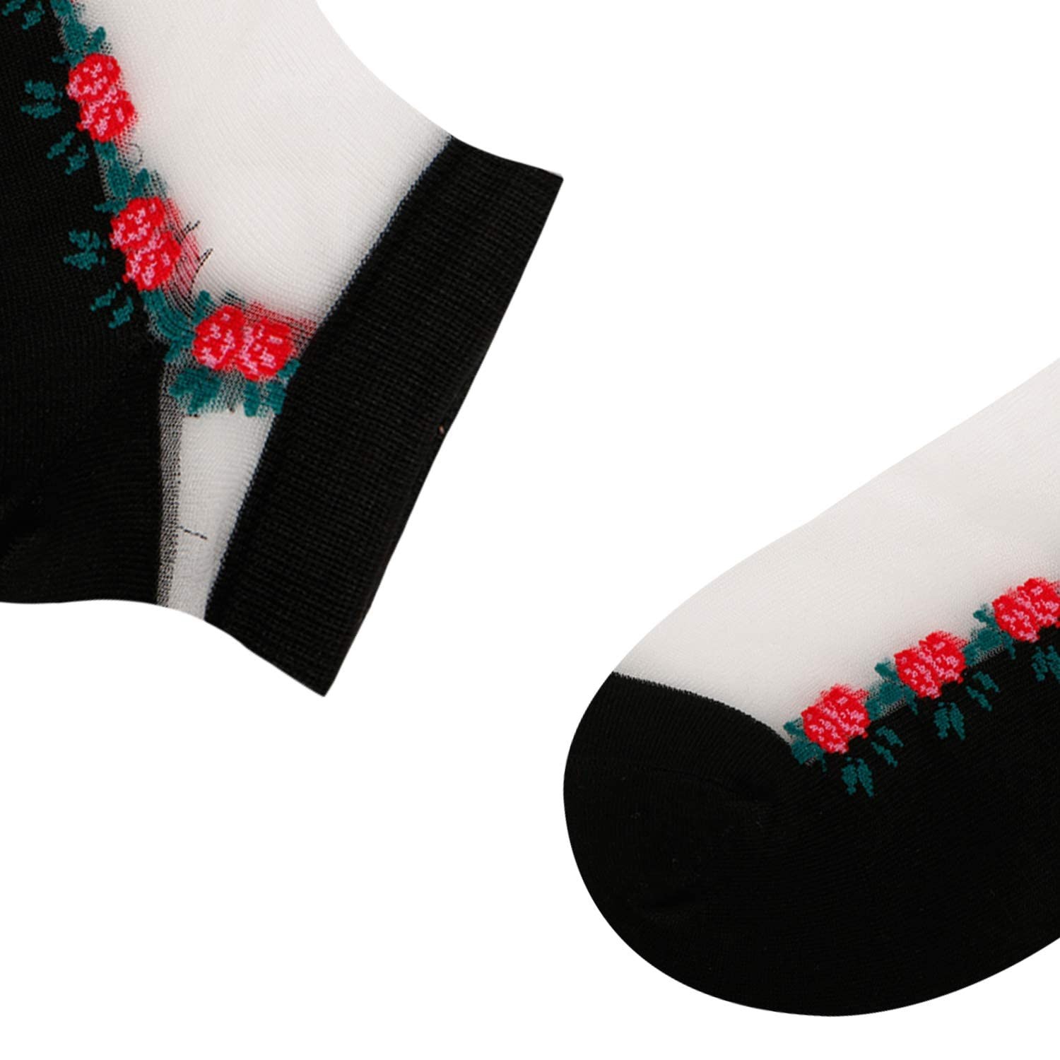 Womens Girls Black Sheer Socks Lace Mesh Ankle Socks Novelty Floral Patterned…