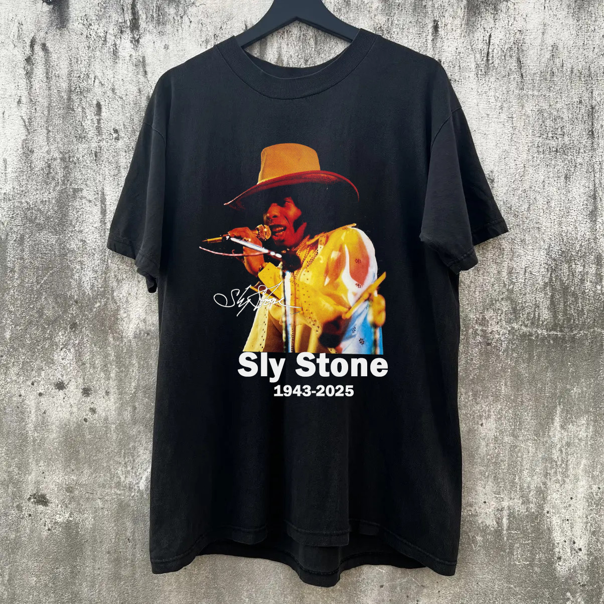 RIP Sly Stone 1943-2025 Legend Music T Shirt Black Full Size AR1350