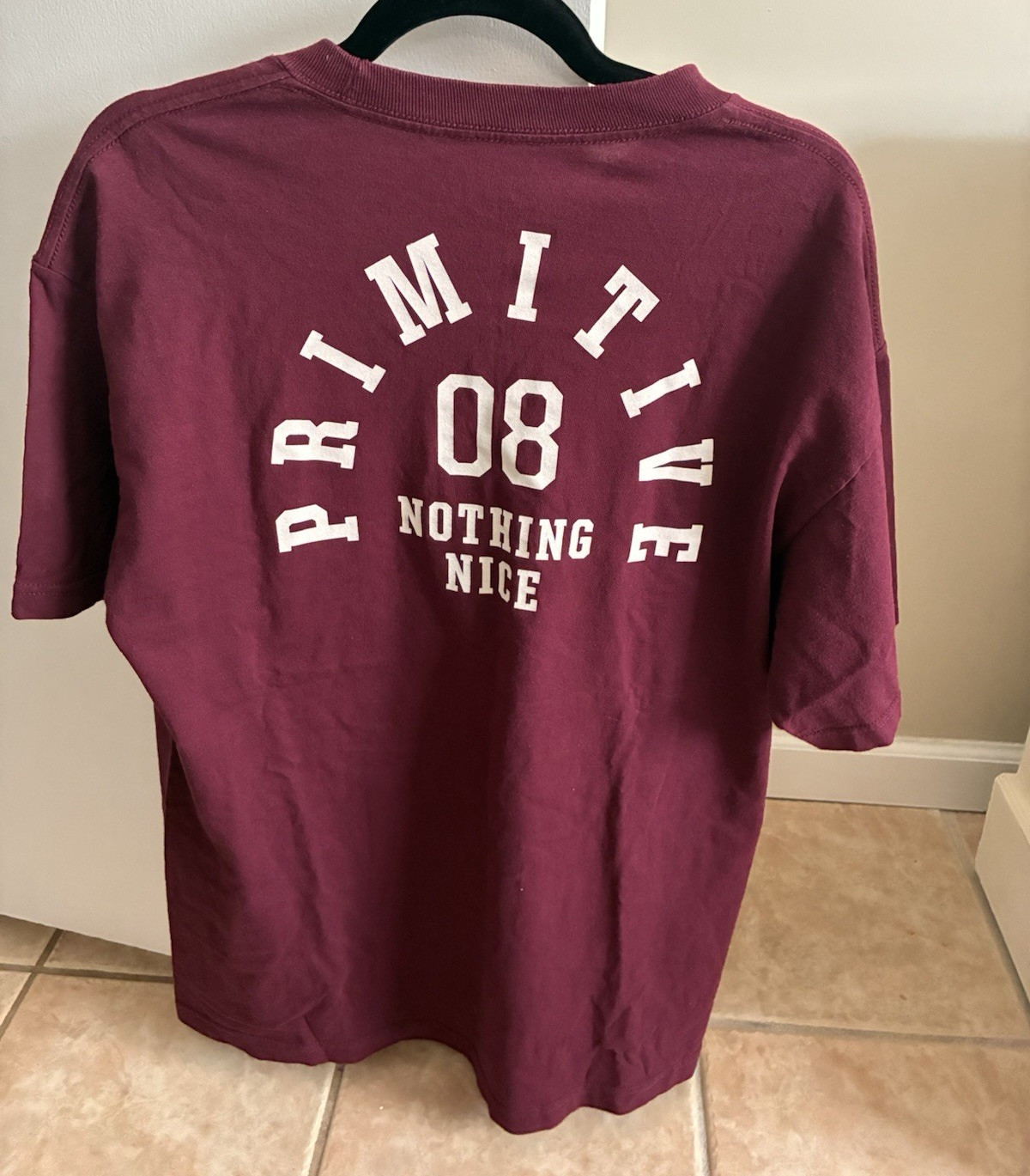 Primitive Skateboarding Men’s L Burgundy Graphic Logo Crew Neck Short Sleeve Tee