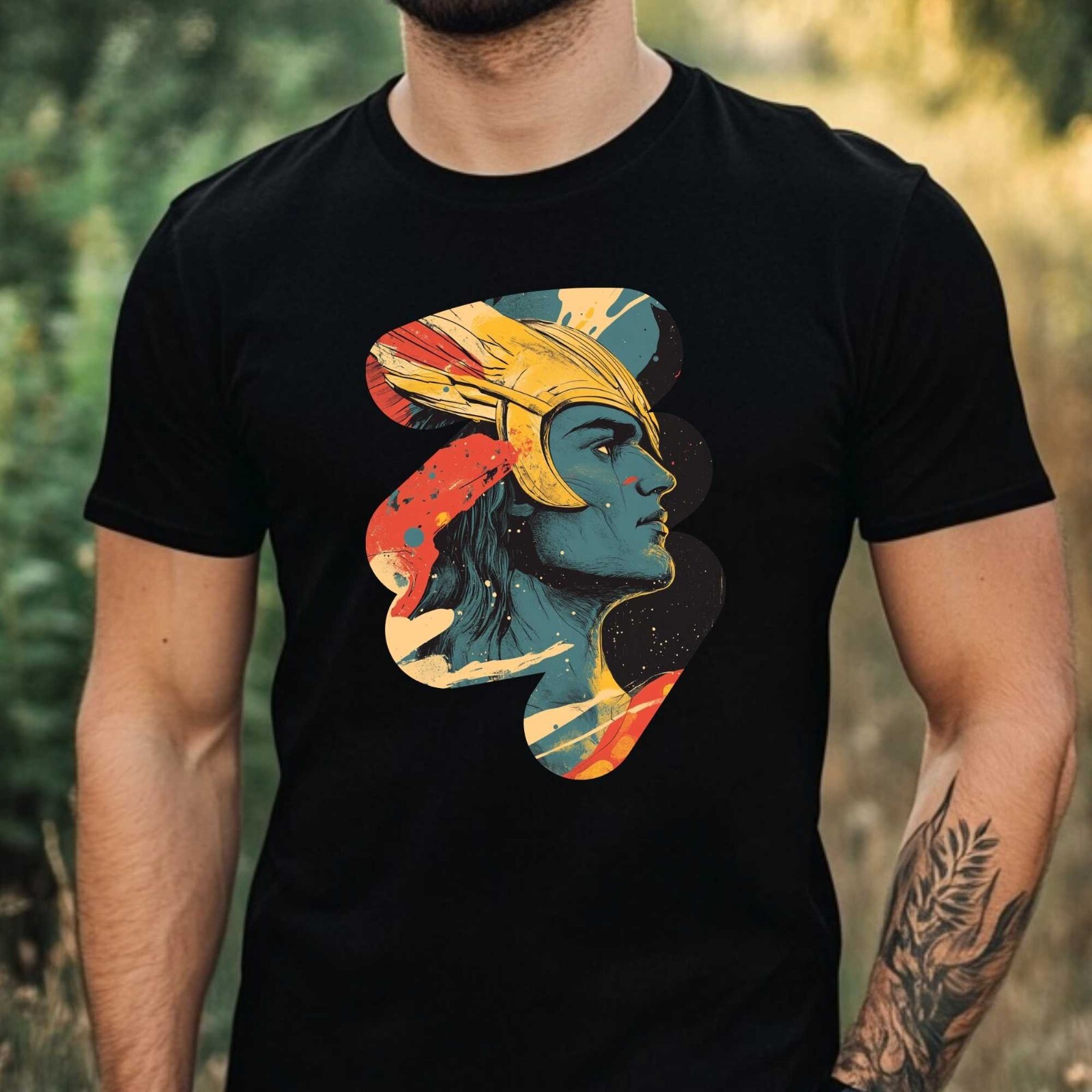Mens Achilles Warrior Motif Cotton T-Shirt Size XS to 5XL