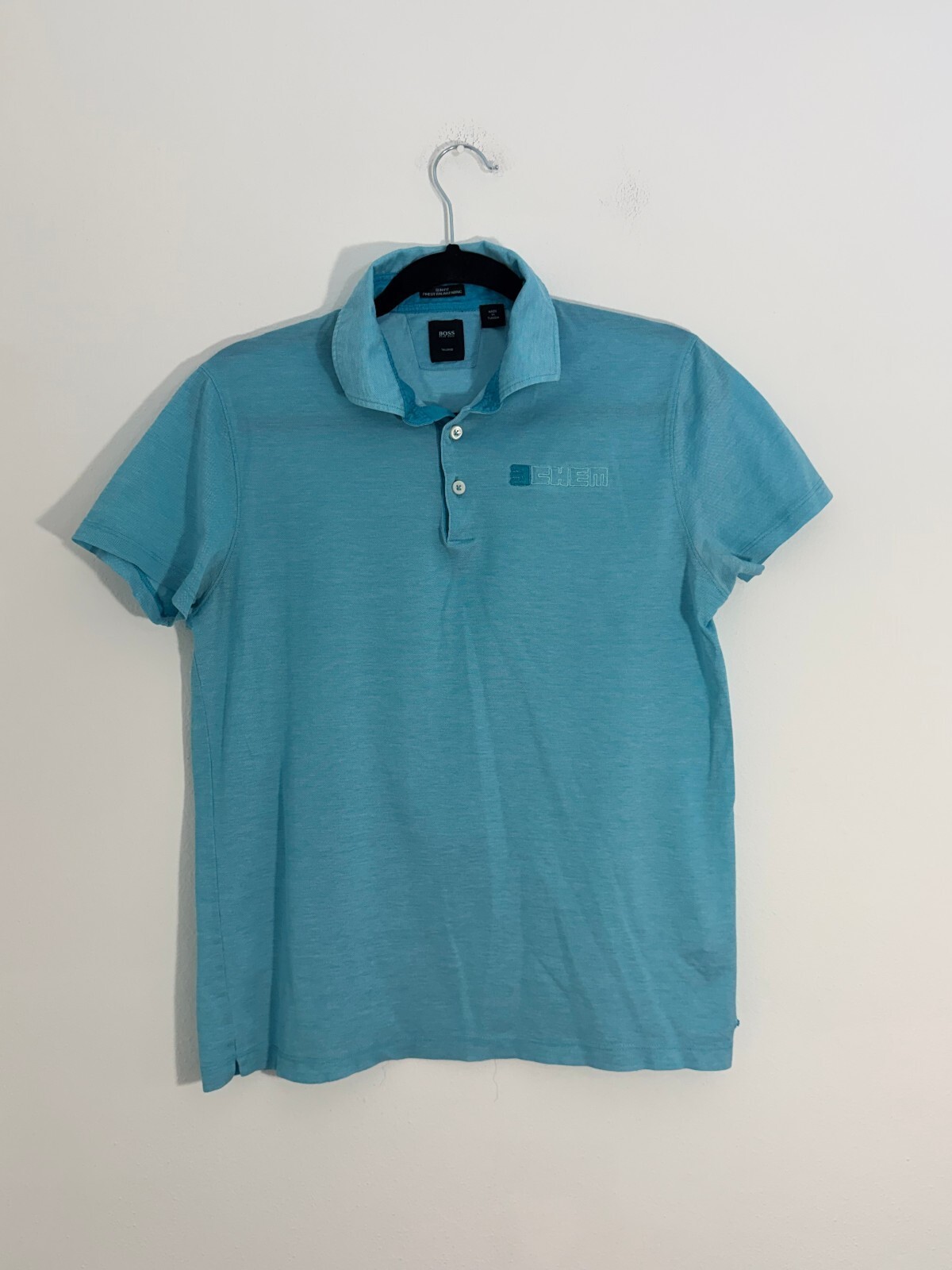 BOSS Hugo Boss Tailored Slim Fit Italian Fabric Blue Polo Shirt M 100% Cotton