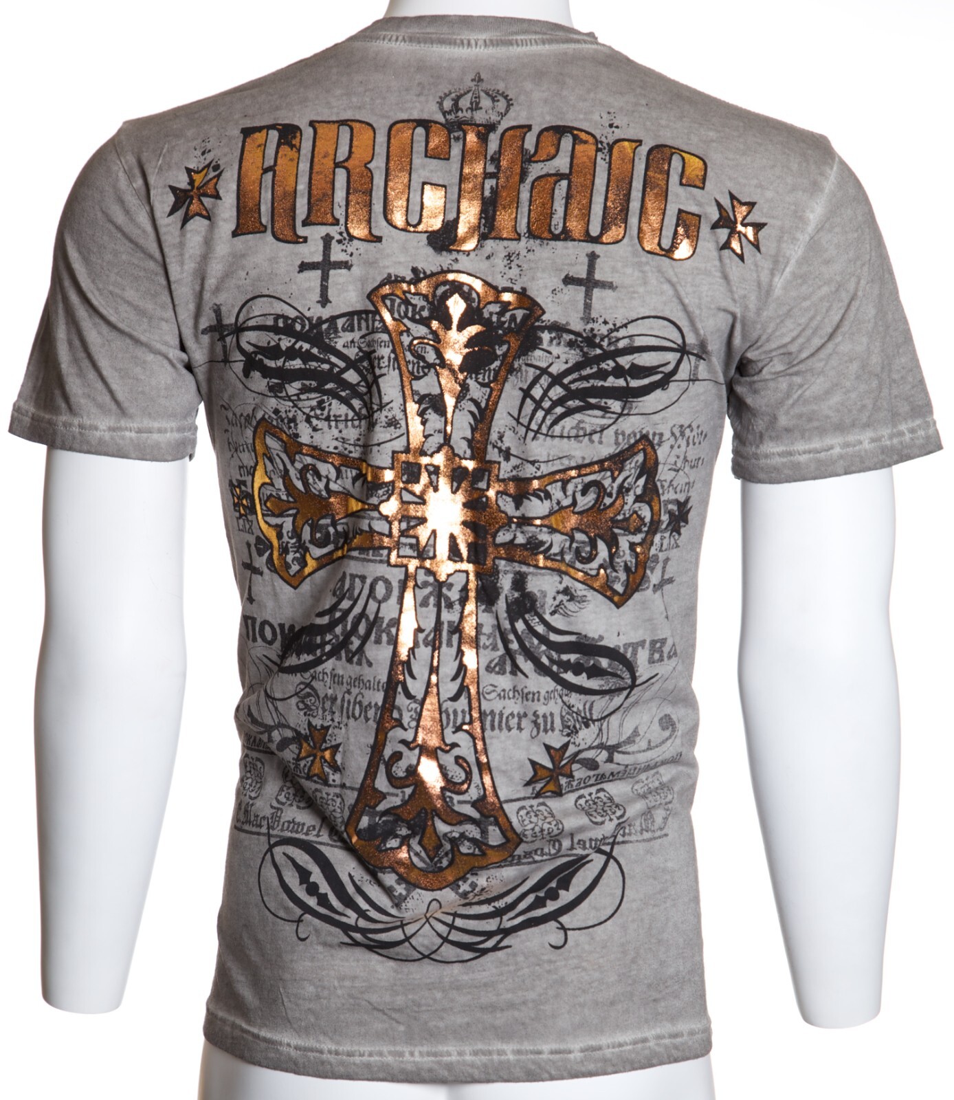 ARCHAIC by AFFLICTION Grey Oil Stain OTLEY Short Sleeve Slim Fit Y2K T-shirt NWT