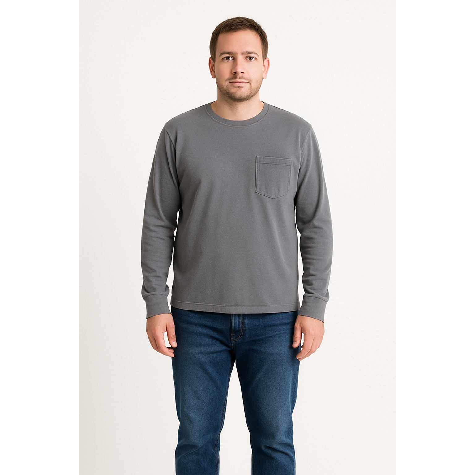 ComfortWash by Hanes Long Sleeve Pocket T-Shirt Gray Size Large 100% Cotton