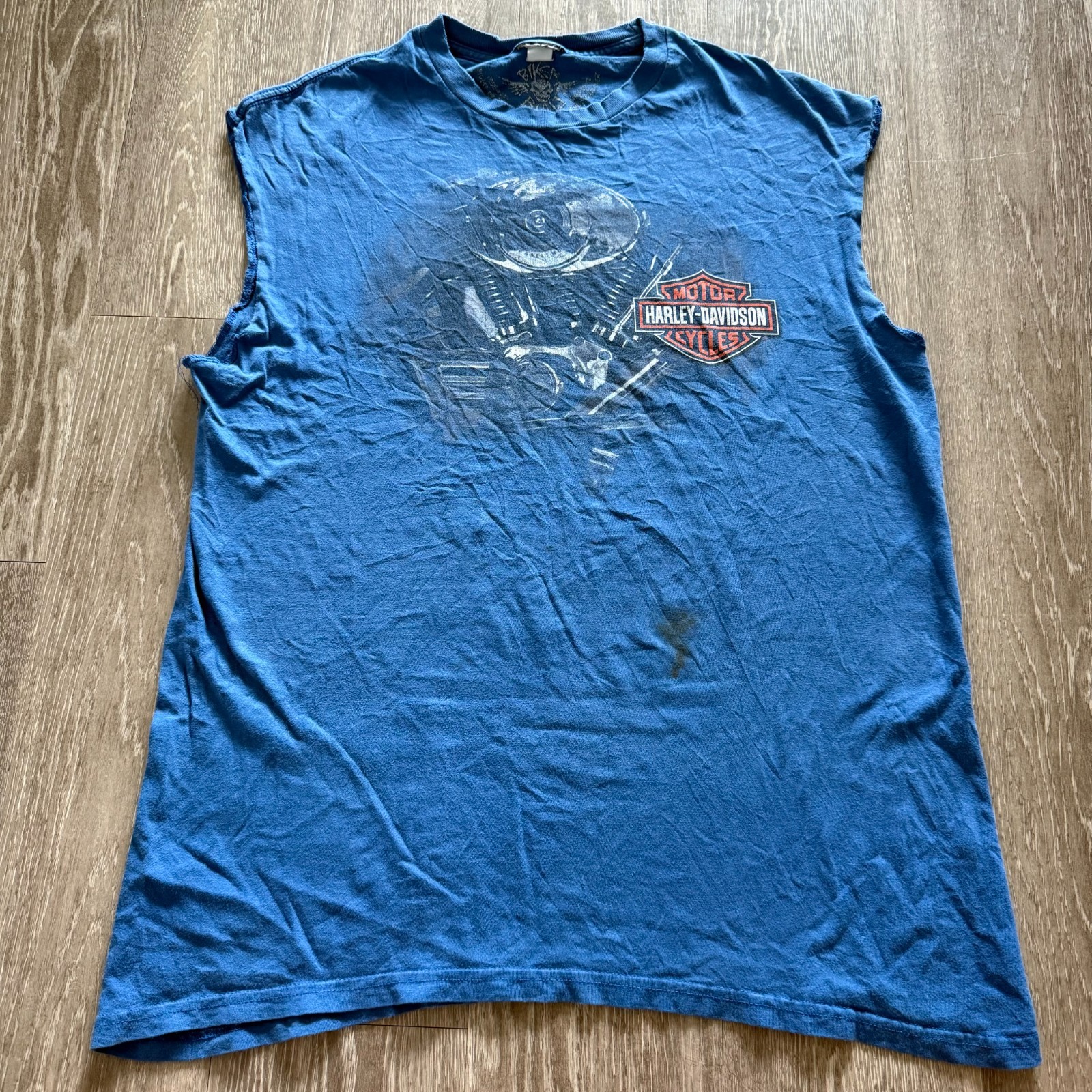Harley Davidson Grunge Biker Faded North Carolina Speedway T-Shirt – Size L Blue