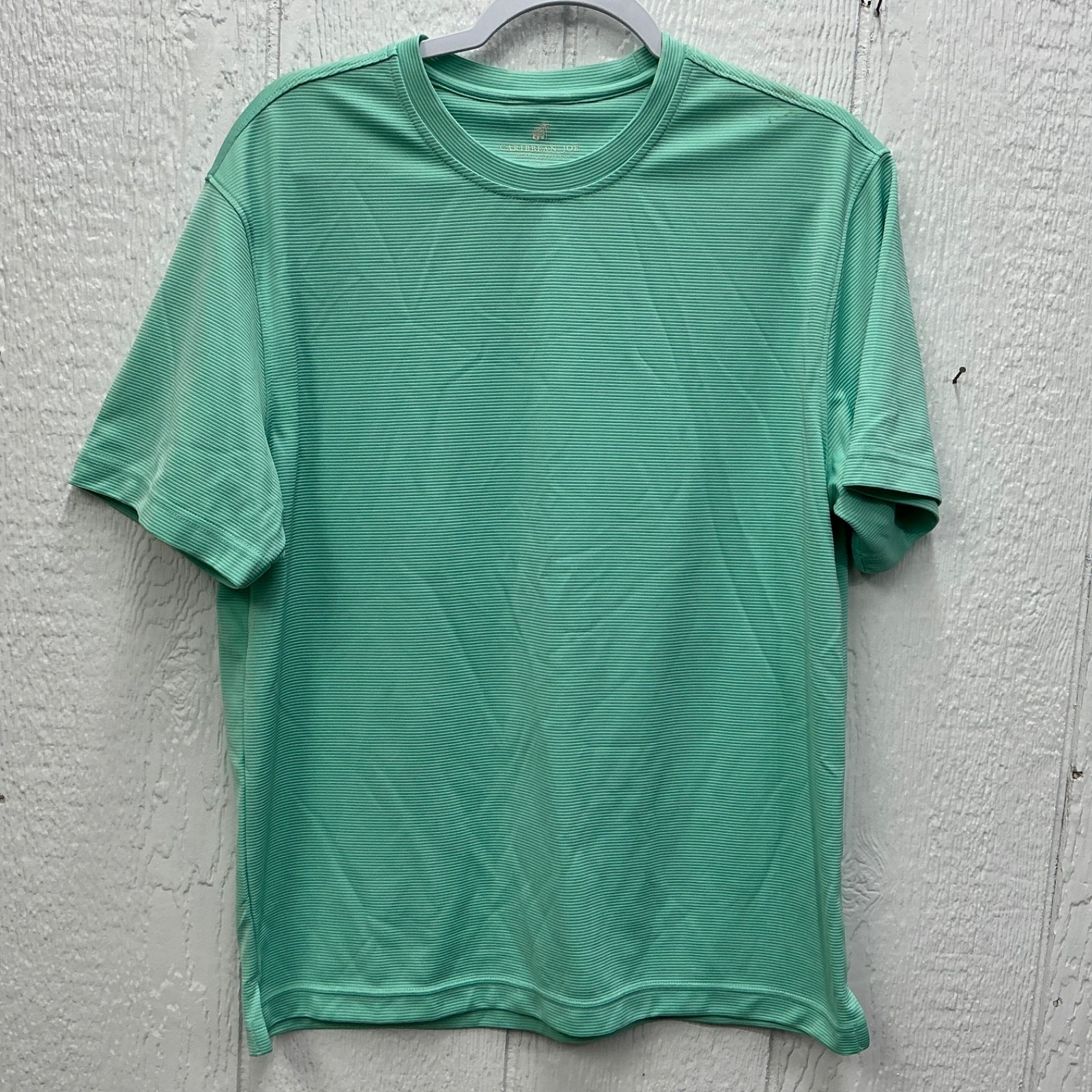 Caribbean Mens M Short Sleeve Crew Neck T Shirt Textured Stripe Light Green New