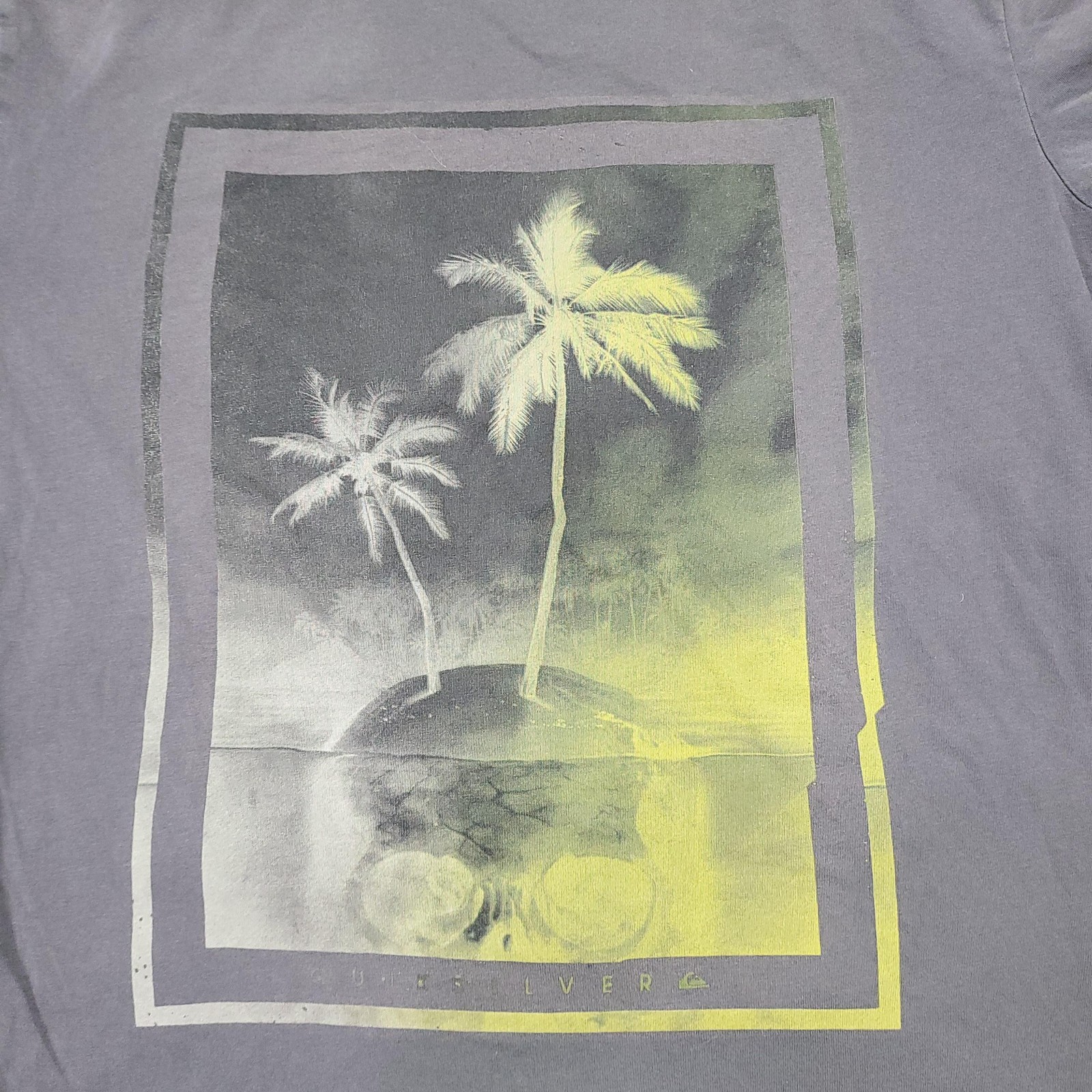 Quiksilver Shirt Mens Medium Gray Skull Island Graphic Tee Surf Tropical Tagless