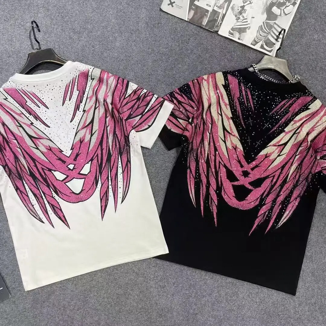New Men Luxury Diamond Wings Rhinestones Fashion T-Shirt High Quality