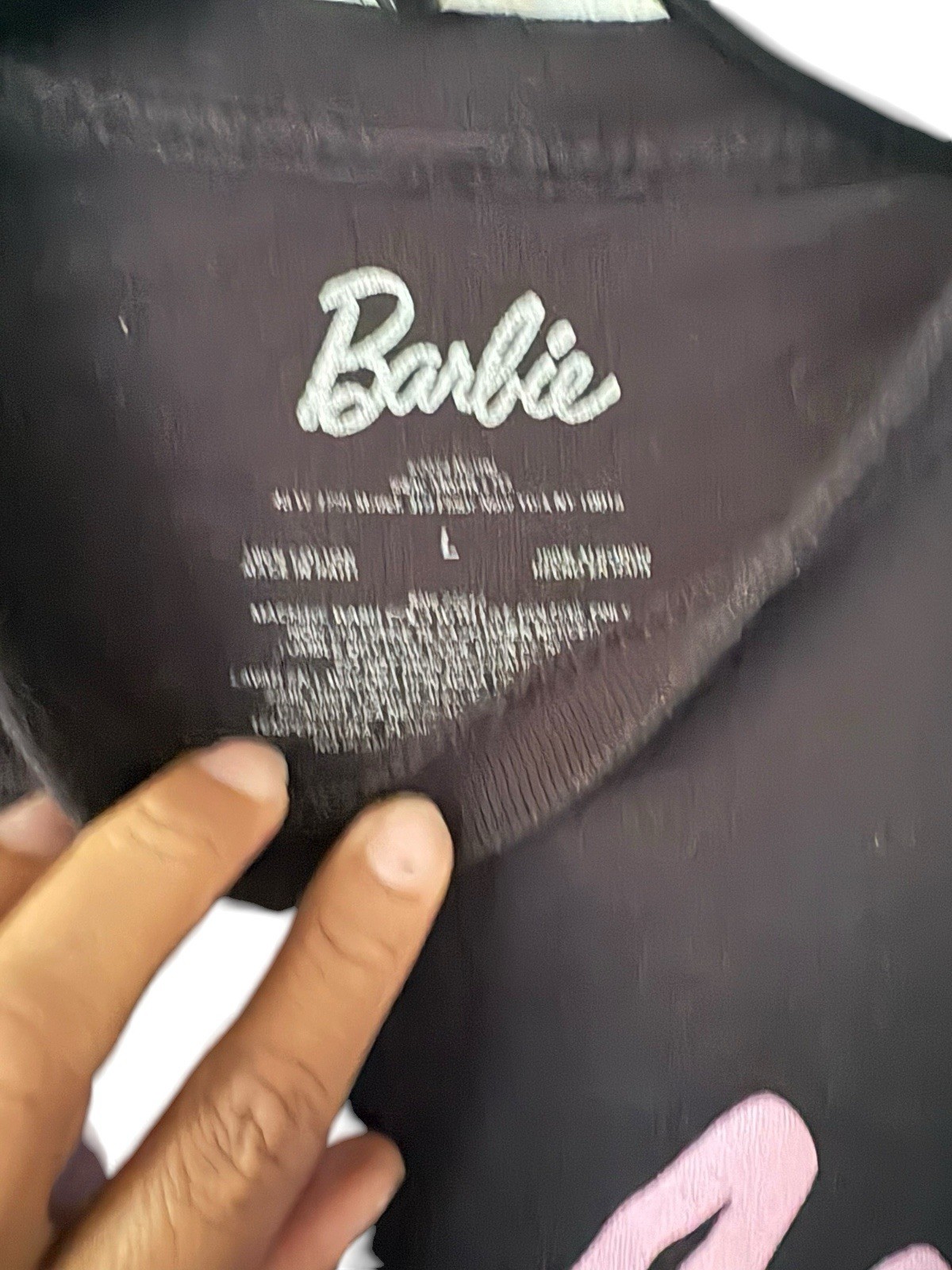 Barbie Logo Black Graphic Print Crew Neck Short Sleeve T-Shirt Men’s L