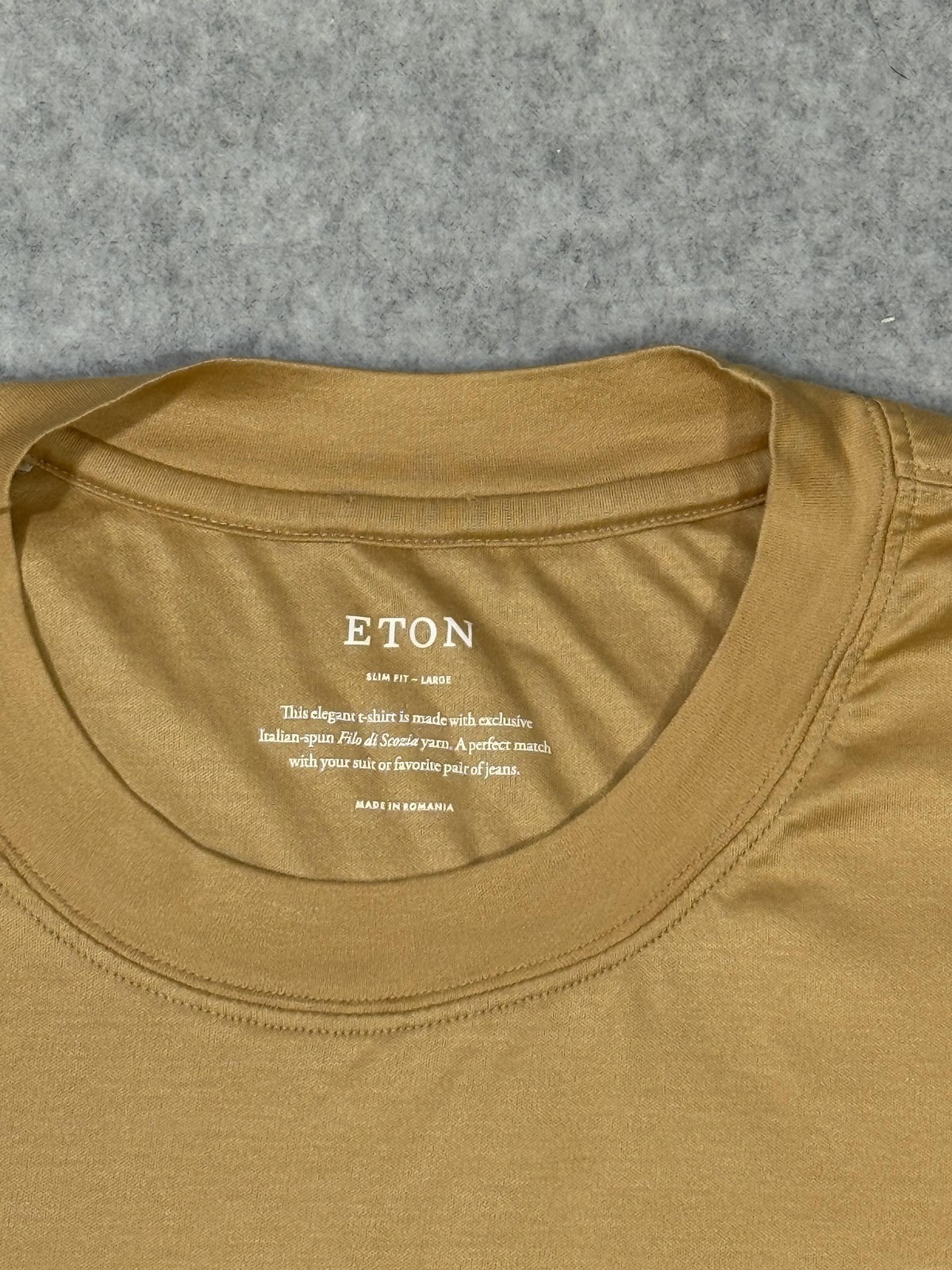 Eton Shirt Mens Large yellow Gold Slim Fit Filo Di Scozia Crewneck Luxury Tee
