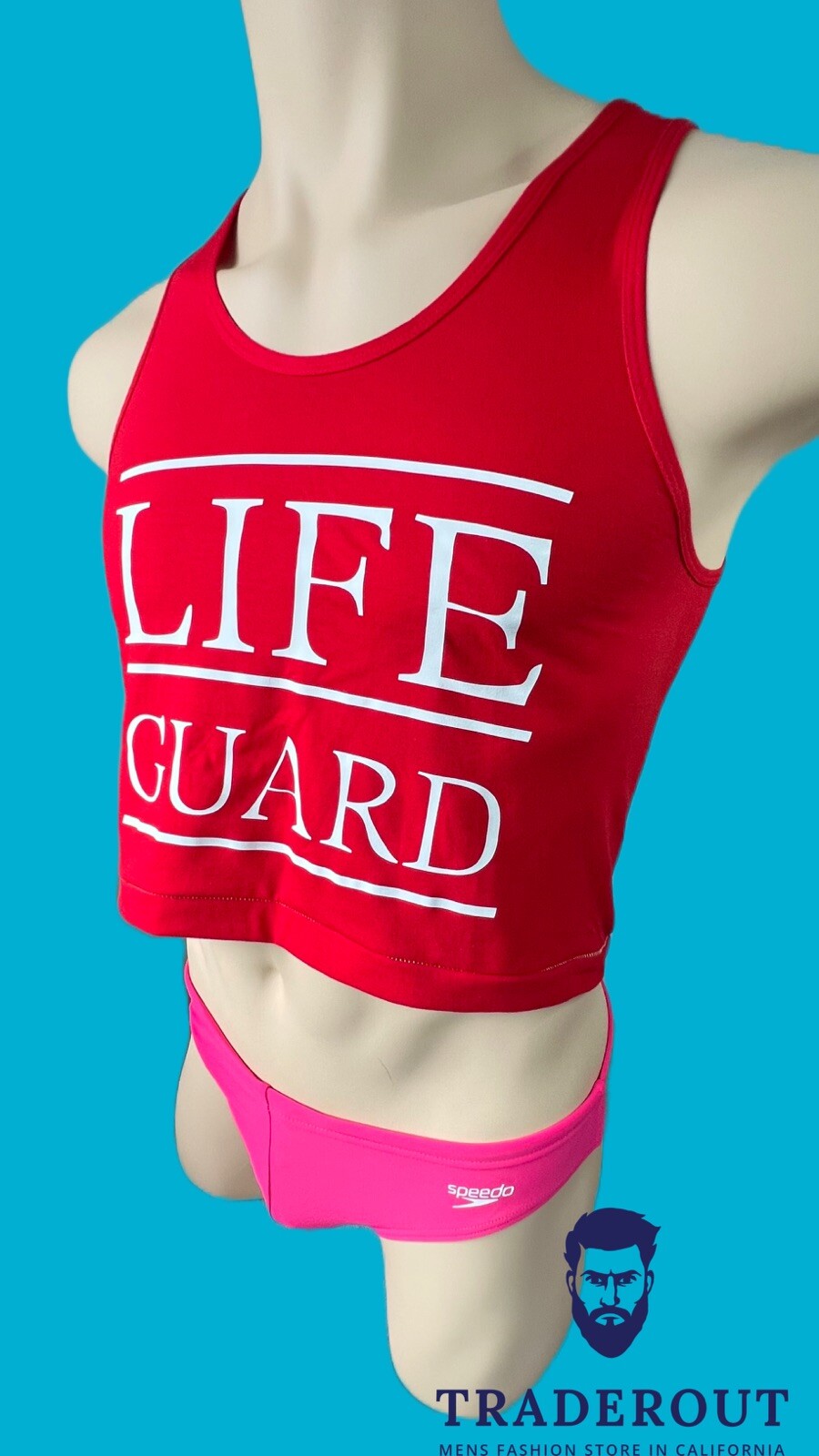 H.E.Arts Male LIFEGUARD custom print men red cotton Crop tank top