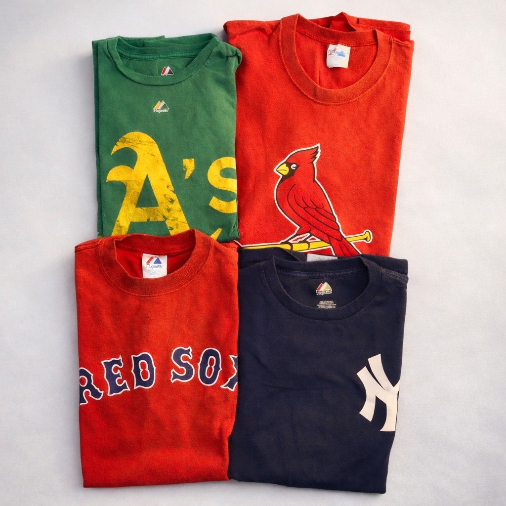 Majestic MLB T-Shirt Bundle 2XL/L Red Sox Yankees A’s Cardinals Vintage Lot of 4