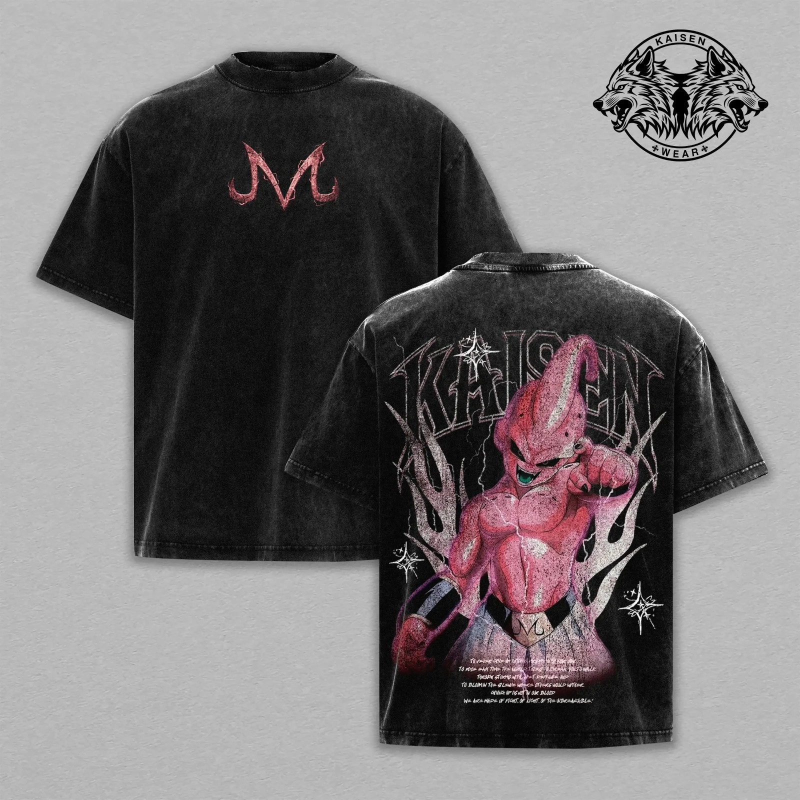Kid Buu Anime Graphic Acid Wash T-Shirt Vintage Retro Oversized Streetwear Majin