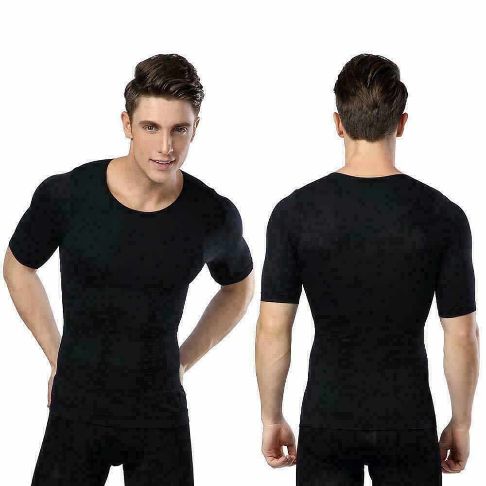SecondSkin Men’s Compression T-Shirts Body Shaper Slimming Cooling Fitness Tops