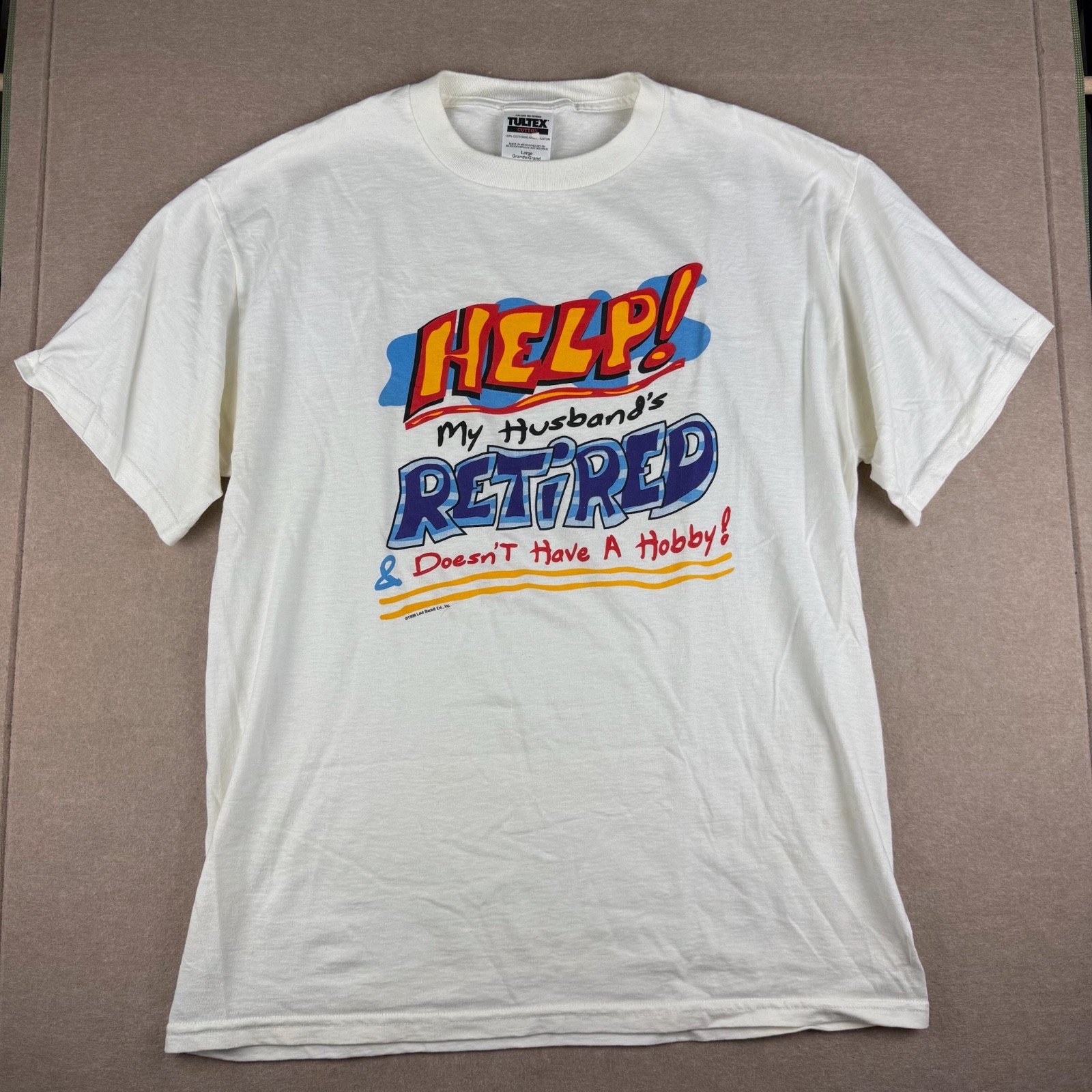 Vintage 1998 Retired Funny Shirt Mens L White Graphic Tultex Retired Statement