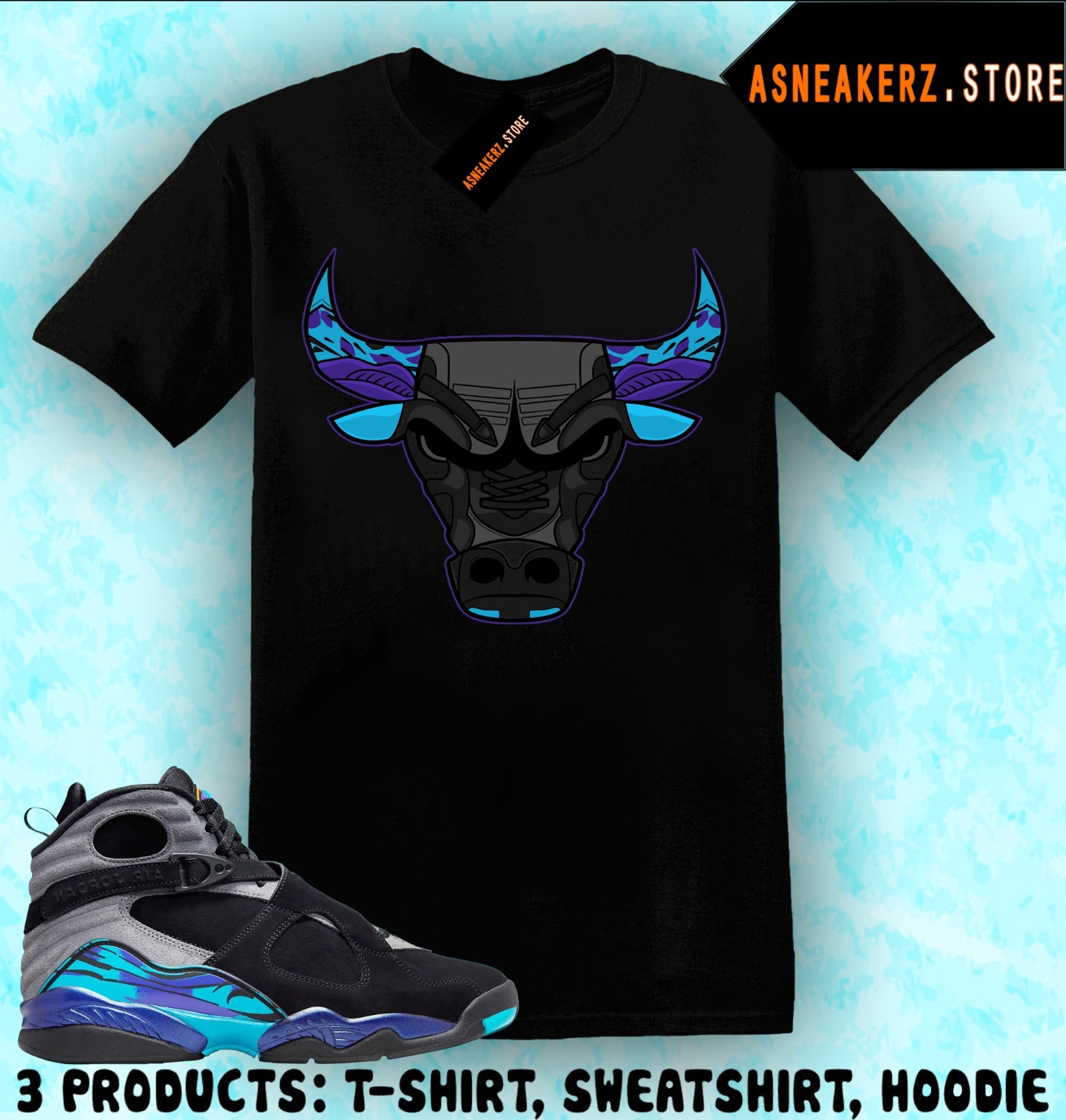 Tee Shirt Matching AJ 8 Aqua 2025 To Match Sneaker Sneakerhead Bulls 23 T-Shirt