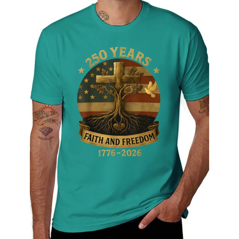 Flag Cross Tree 250 Years Faith Freedom Unisex T-Shirt
