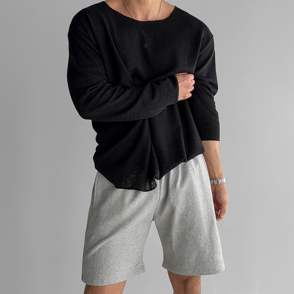 Men’s Knitted Long Sleeve T Shirt Solid Color for Daily Vacation Style
