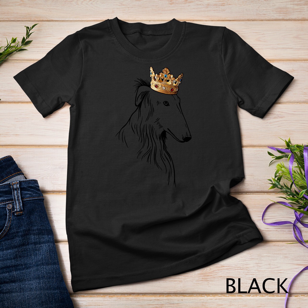 Borzoi Dog Wearing Crown Unisex T-shirt