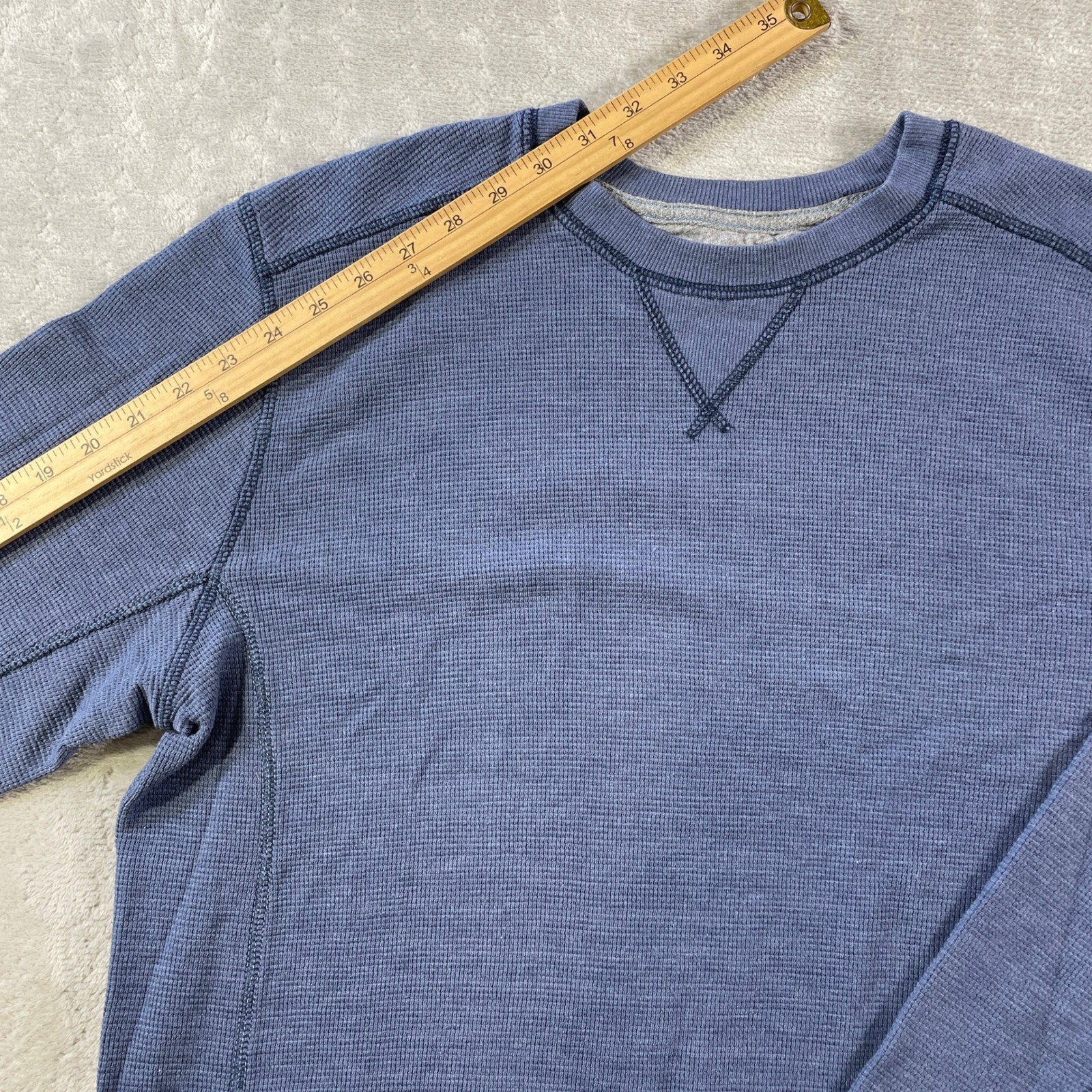 Eddie Bauer Thermal Shirt Mens Large Blue Waffle Knit Crewneck Outdoor Casual