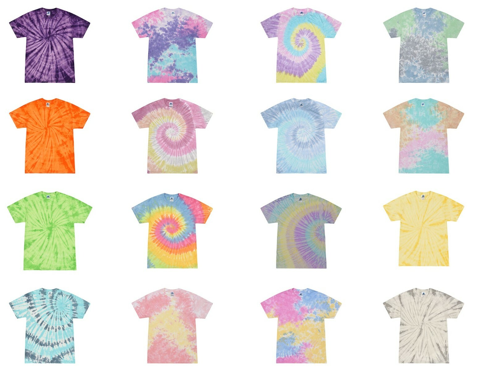 Tie Dye T-Shirts Cool Pastel Colors Kids & Adult Short Sleeve Cotton Colortone
