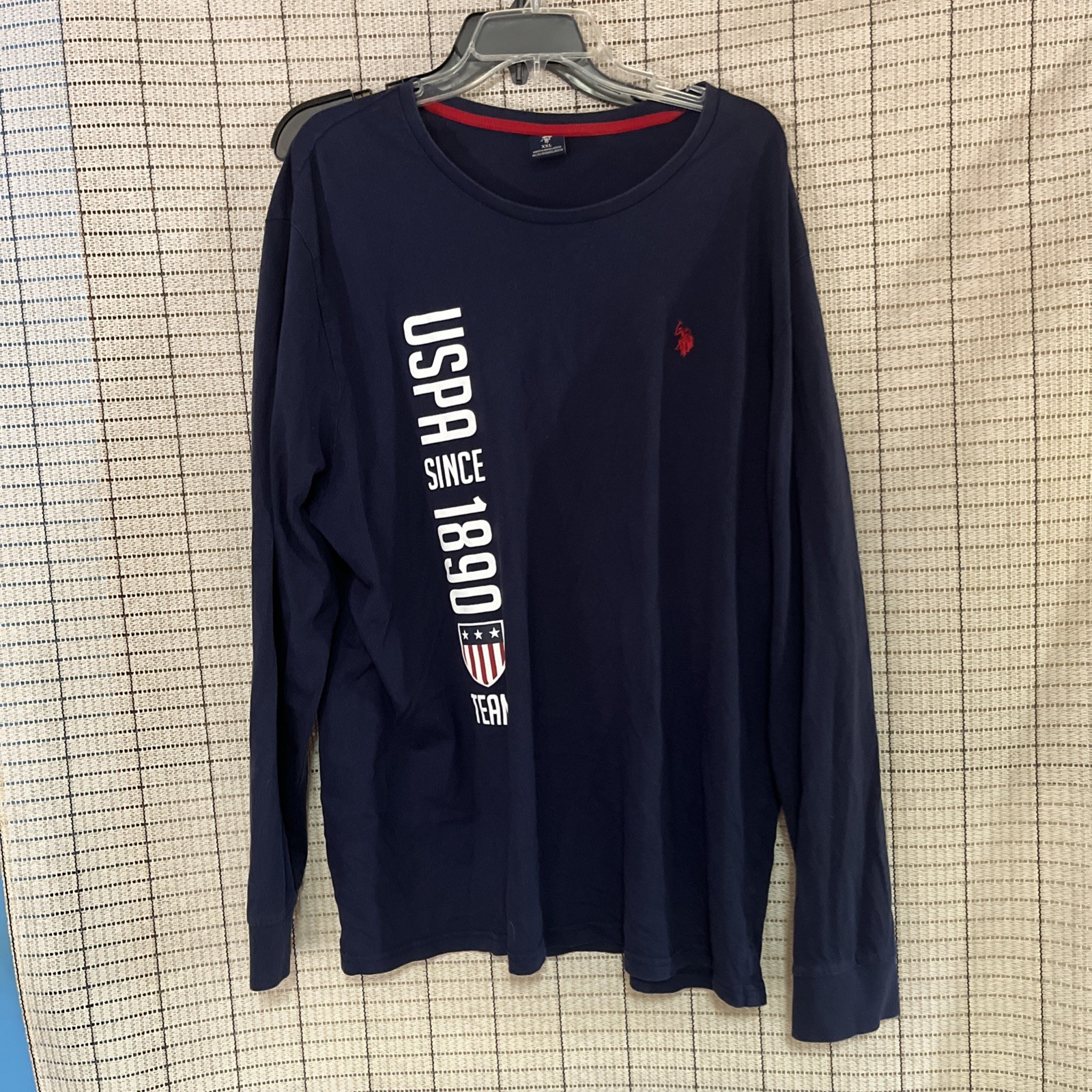 US Polo Assn Shirt Mens Size XXL 2XL Long Sleeve Navy Blue Embroidered Red Logo