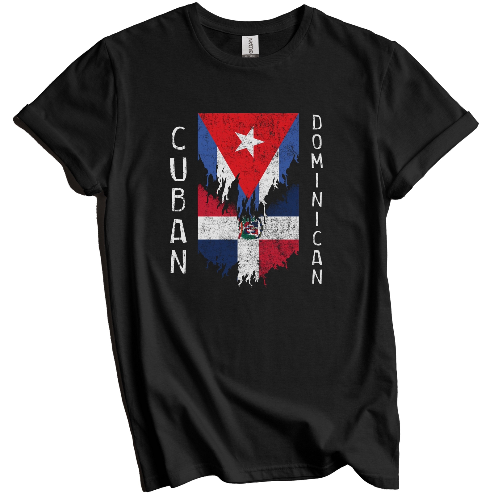 Cuban Dominican Flags Ripped Torn Cuba Dominican Republic T-Shirt