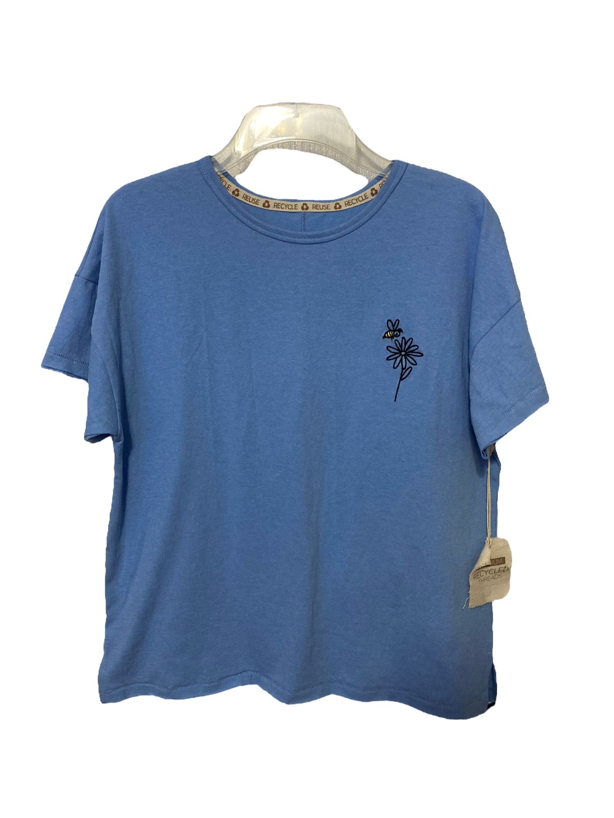 Bee Kind, Sweet, Embroiled/Vinyl T-Shirt Recycled Threads Blue Summer Shirt