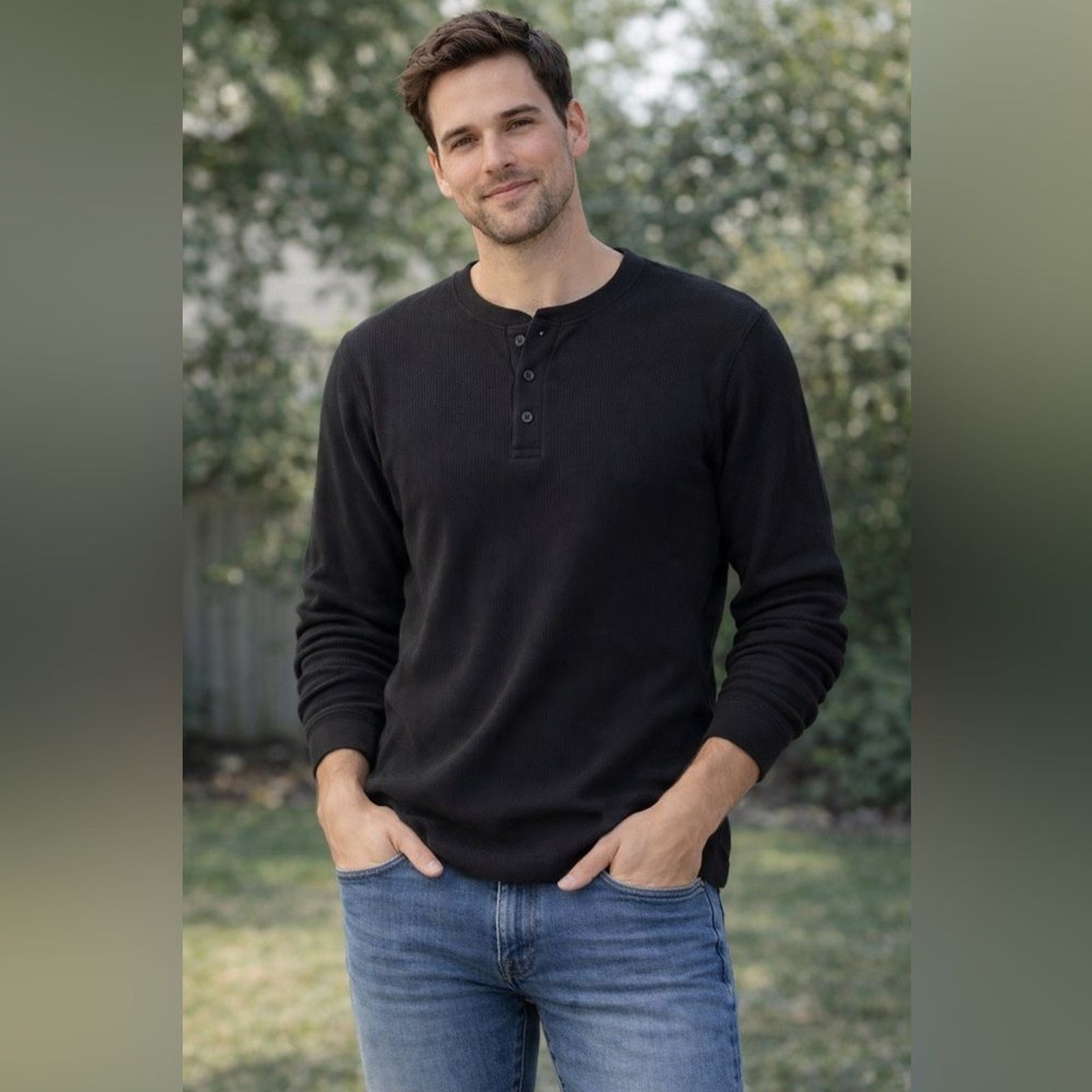 Basic Editions Men’s Dark Brown Long Sleeve Henley – Size XLT