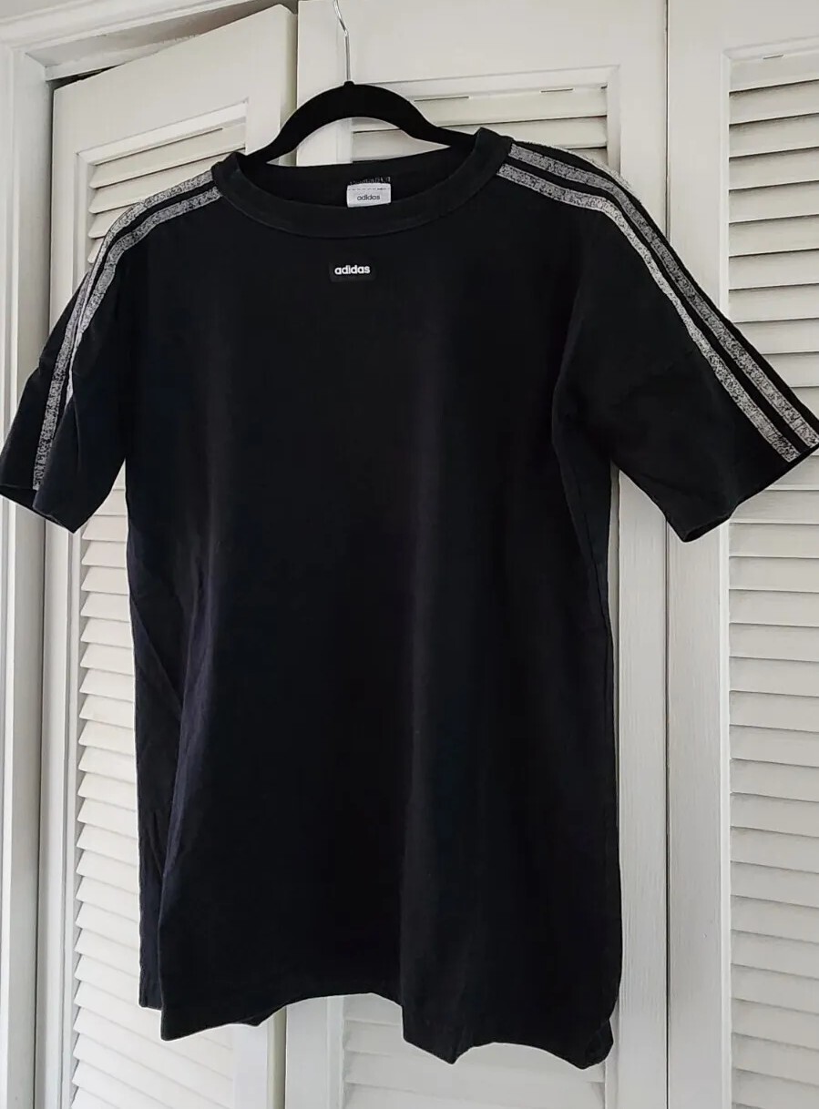 Adidas Classic 3 Stripe Shoulder Black Cotton T Shirt Short Sleeve Tee Medium