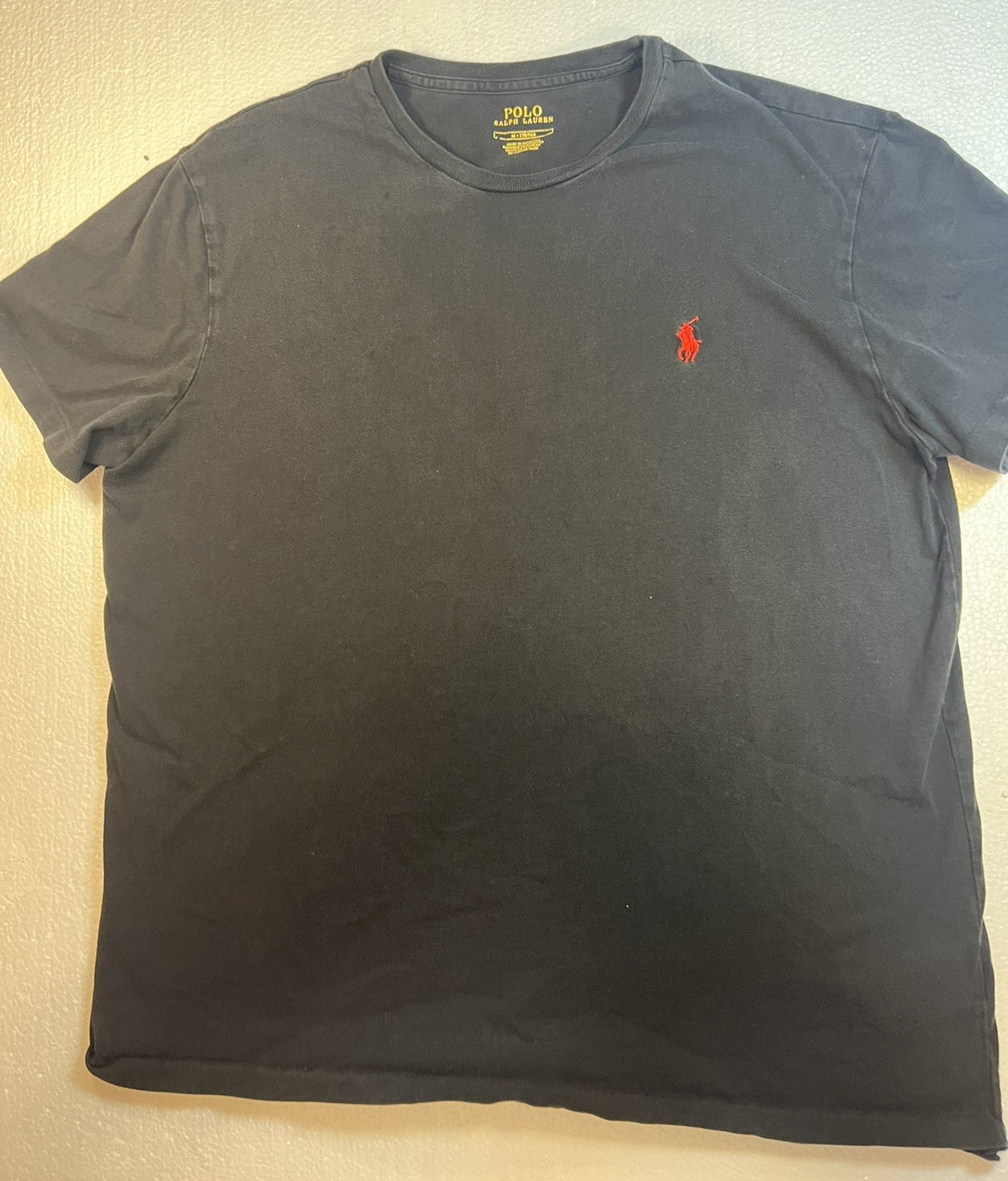Ralph Lauren Polo shirt Navy Blue Crew Neck Size Med Short Sleeves Red Logo