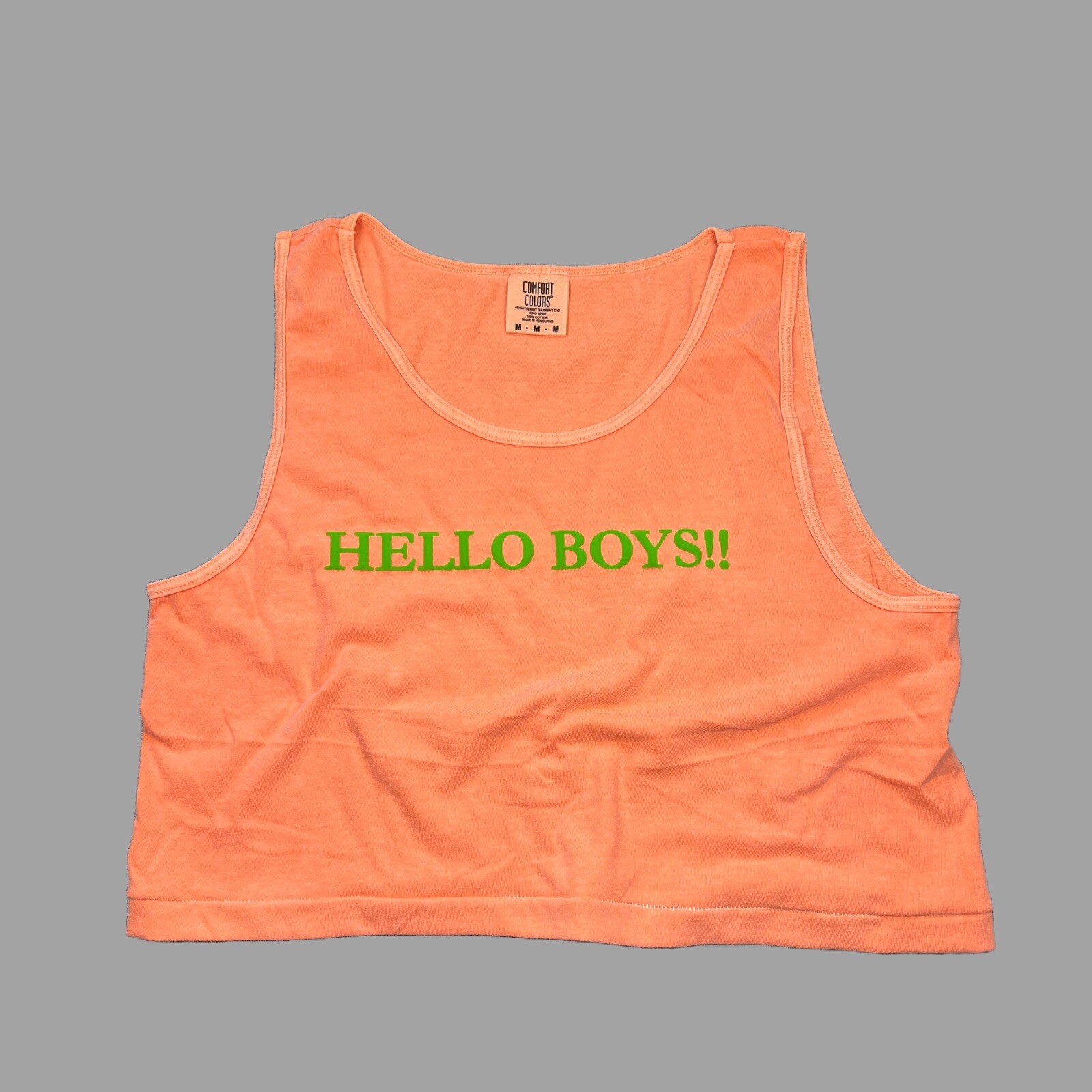 HELLO BOYS 3D Puff Logo Custom print men orange crop tank top by H.E.Arts design