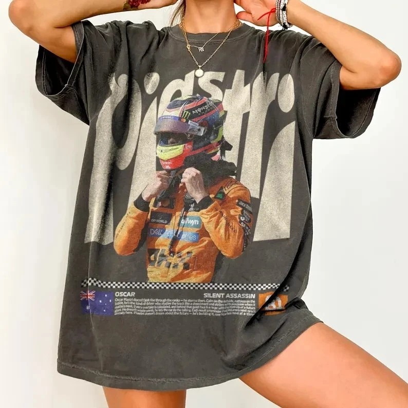 Oscar Piastri F1 Shirt, Retro McLaren Formula 1 charcoal shirt reprint S-5XL