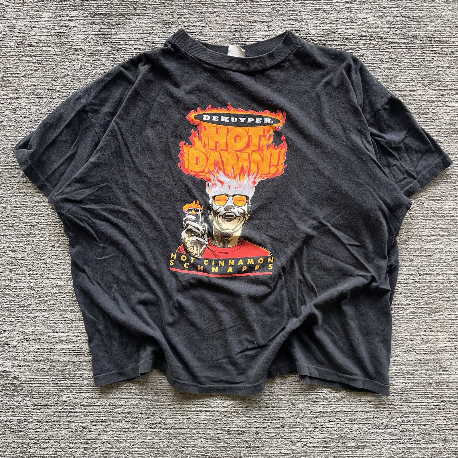 Vintage DeKuyper Shirt XL Cinnamon Schnapps Hot Damn alcohol 90s liquor Promo