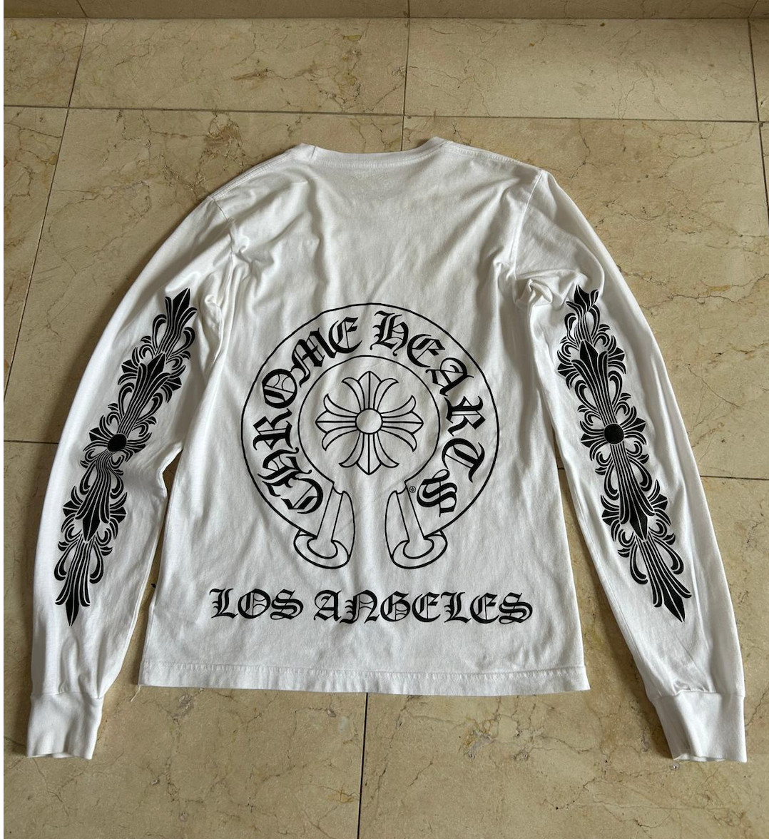 Authentic Chrome Hearts White Los Angeles Long Sleeve T Shirt sz S