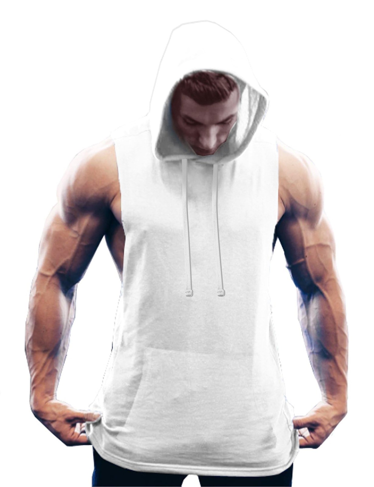 Men’s Workout Hooded Tank Tops Bodybuilding Muscle T Shirt Sleeveless Gym Hoo…