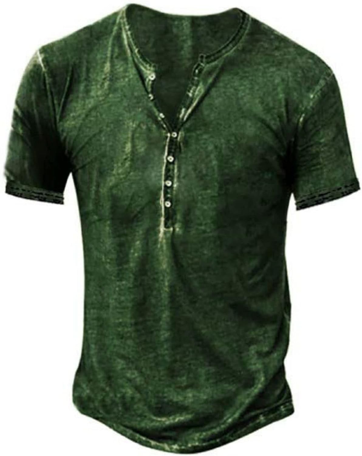 Mens Distressed Henley Shirt Short Sleeve Retro Washed Casual Slim Fit Tee