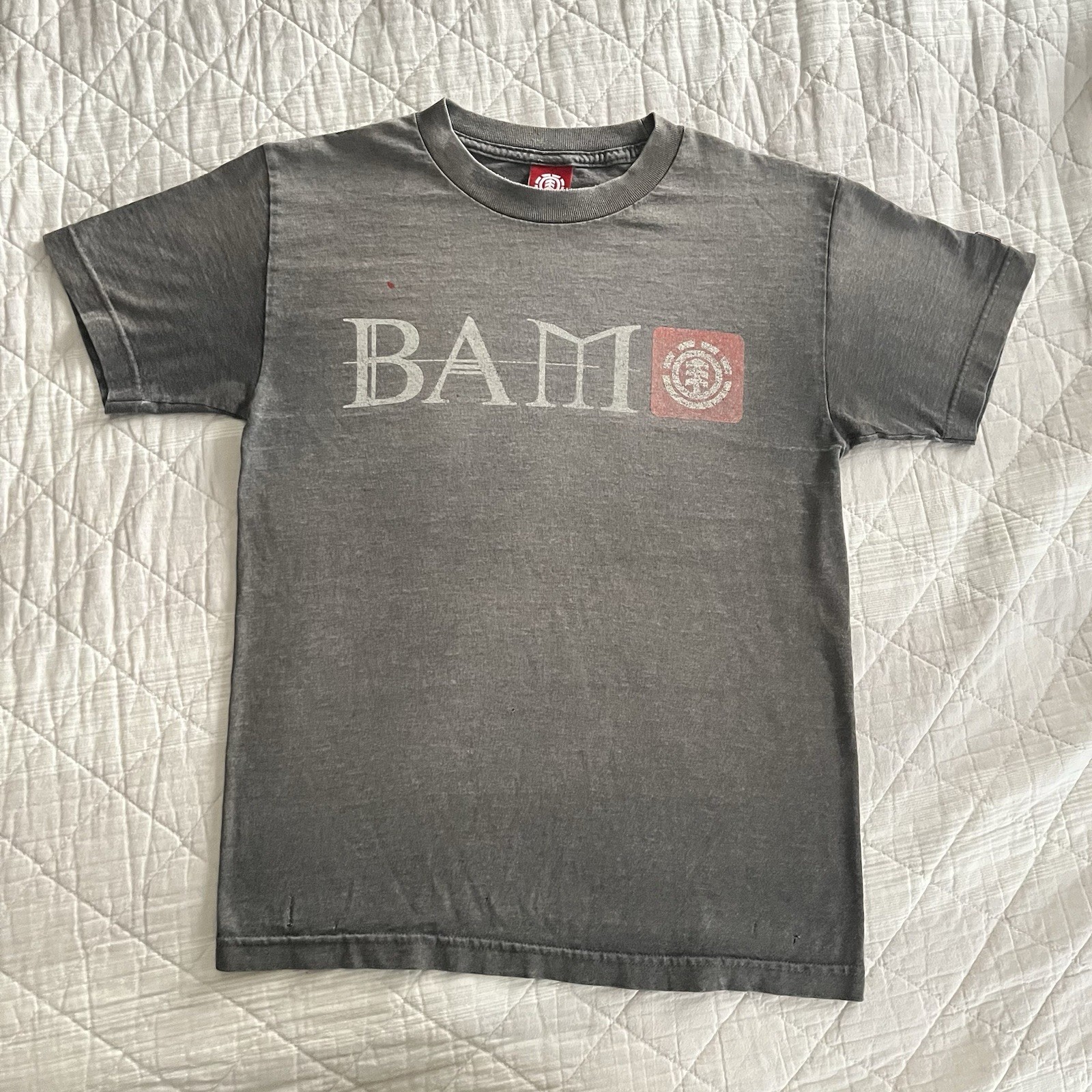 Vintage BAM Margera Element HIM Tshirt Size Small Gray 2000s Skate Faded Worn