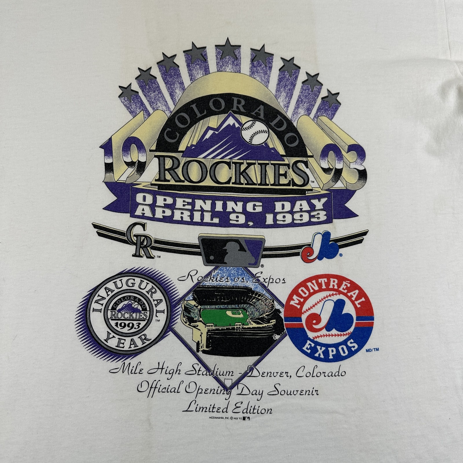1993 Colorado Rockies Opening Day T-Shirt April 9 vs Montreal Expos MLB Vintage