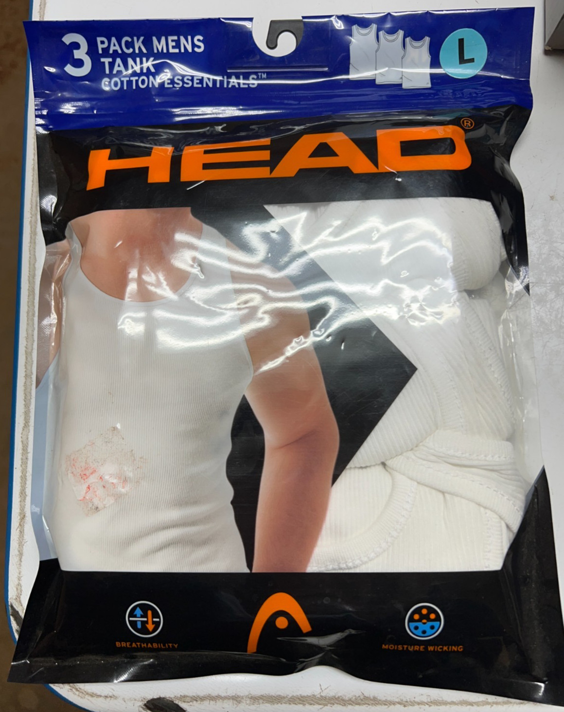 HEAD 3 PK RIBBED TANK A SHIRT MENS Cotton /polyestr Athletic Fit White Szs L NEW