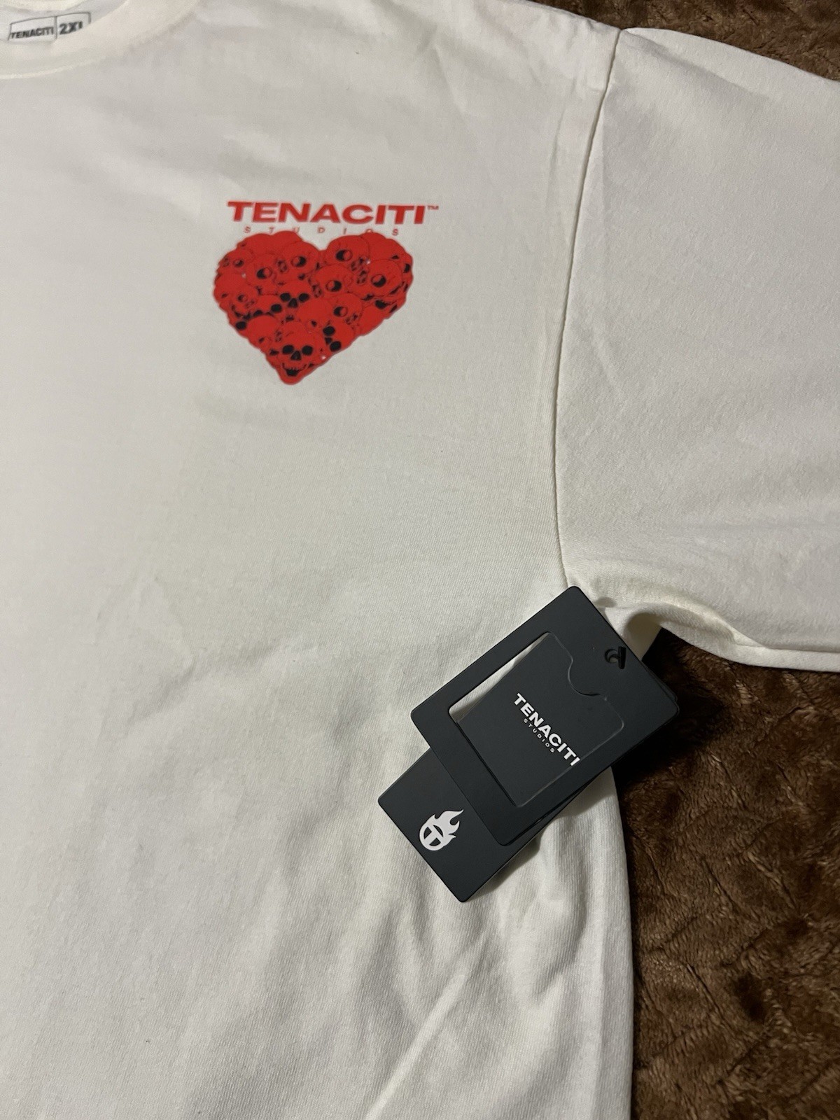 TENACITI Heart Skull Graphic White Red Cotton Men’s T-Shirt XL Short Sleeve