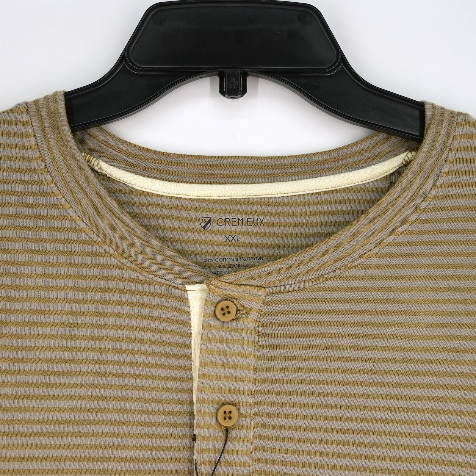 Cremieux Men’s Long-Sleeve Henley Shirt XXL Gold Gray Striped NWT $69.50